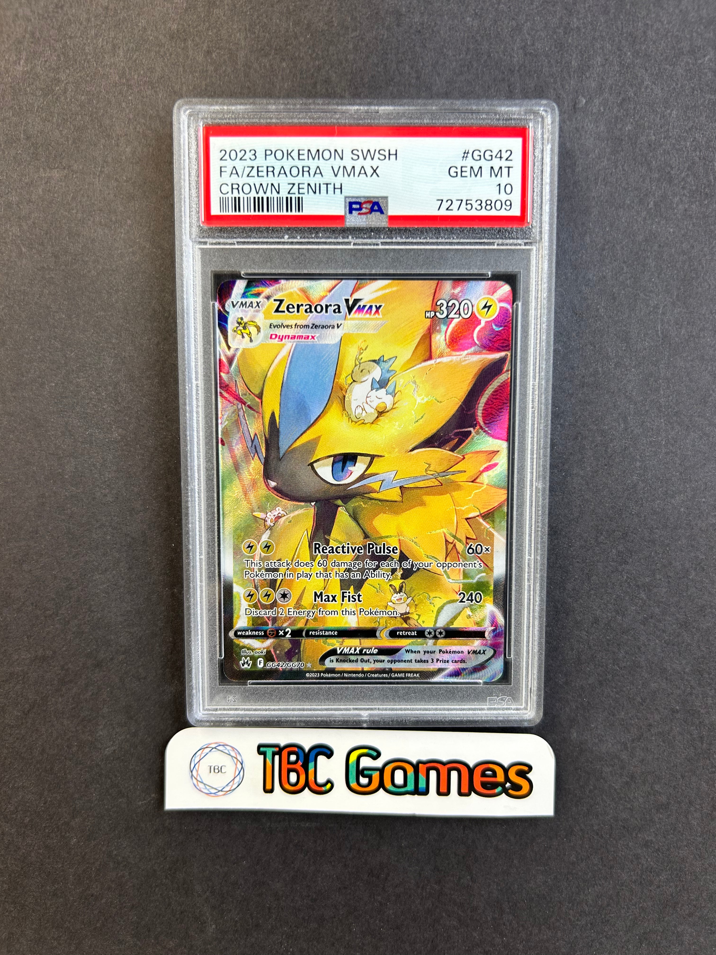 Zeraora VMAX Crown Zenith GG42 PSA 10 TBC Games Zeraora VMAX Crown Zenith GG42 PSA 10 TBC Games