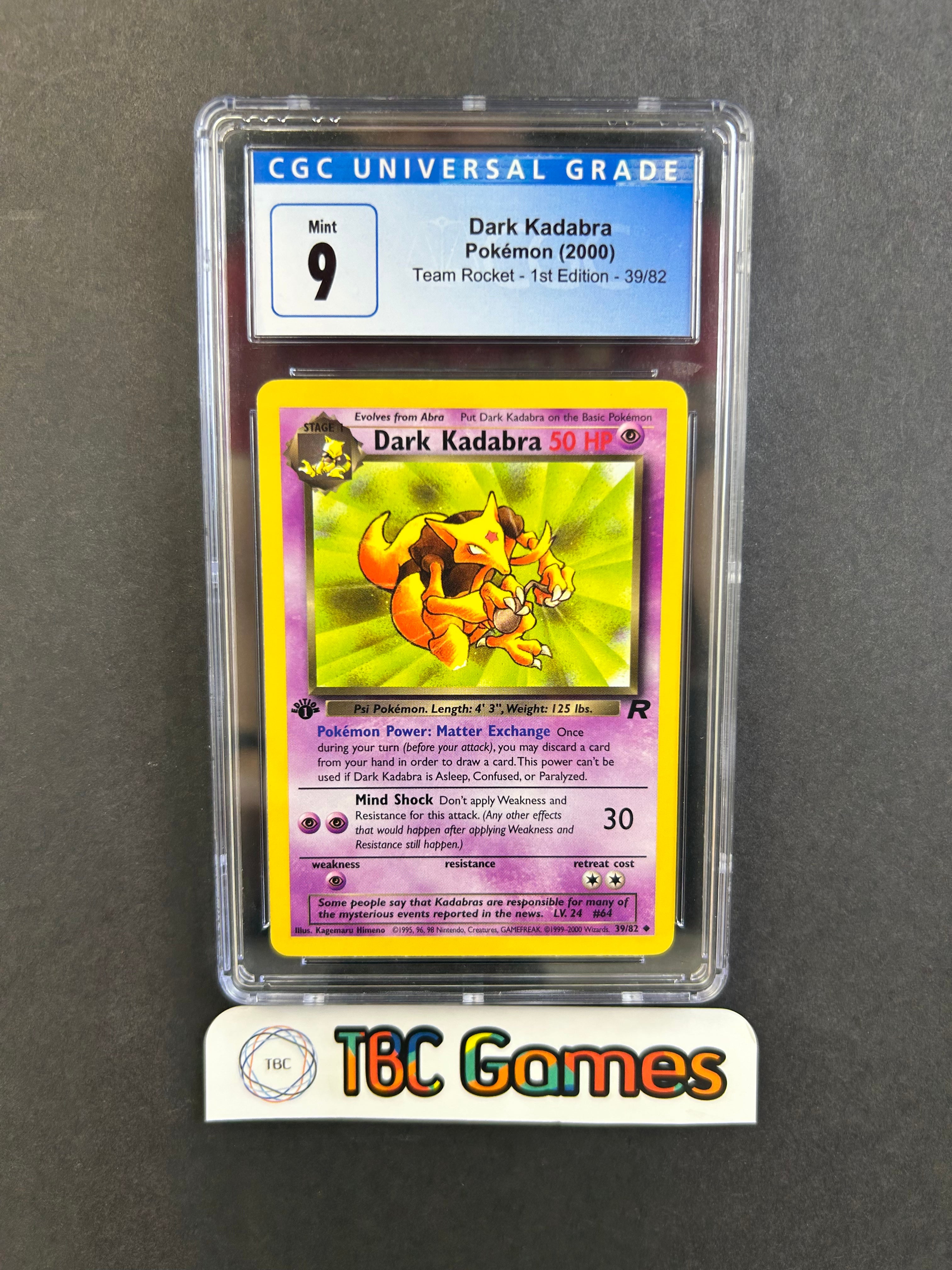 Dark Kadabra Team Rocket 1st Edition #39 CGC 9 – TBC Games