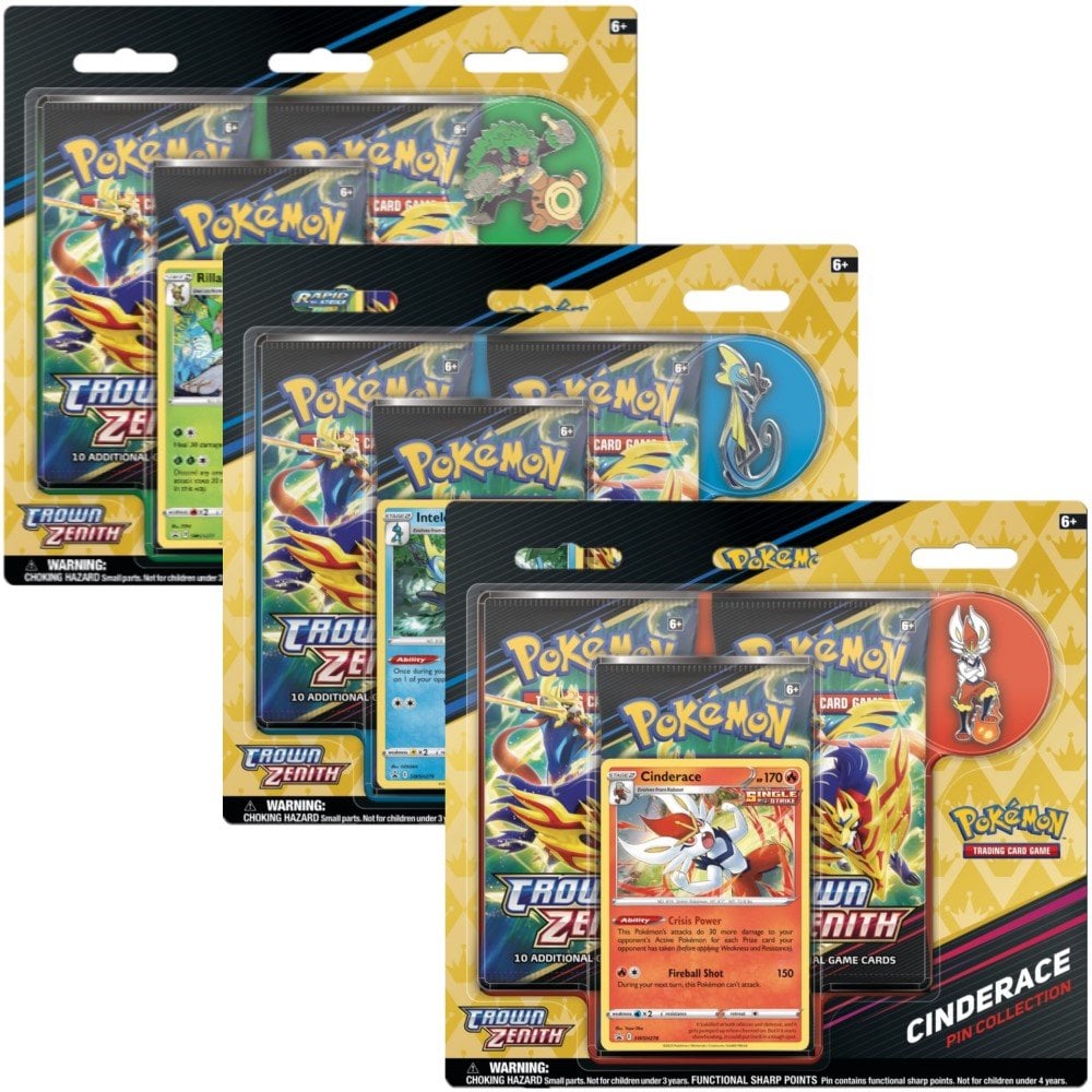 Pokemon TCG: Sword & Shield - Crown Zenith Pin Blister Bundle (Cinderace, Inteleon, Rillaboom)