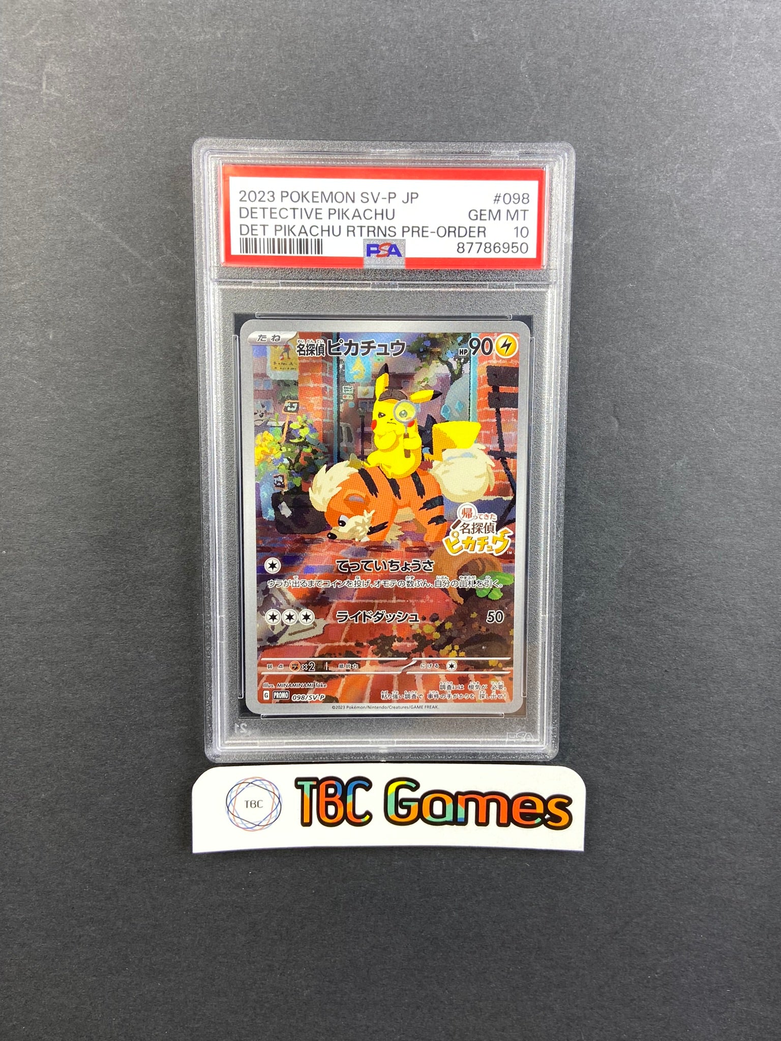 Detective Pikachu Returns Pre Order Promo 098/SV-P Japanese PSA 10