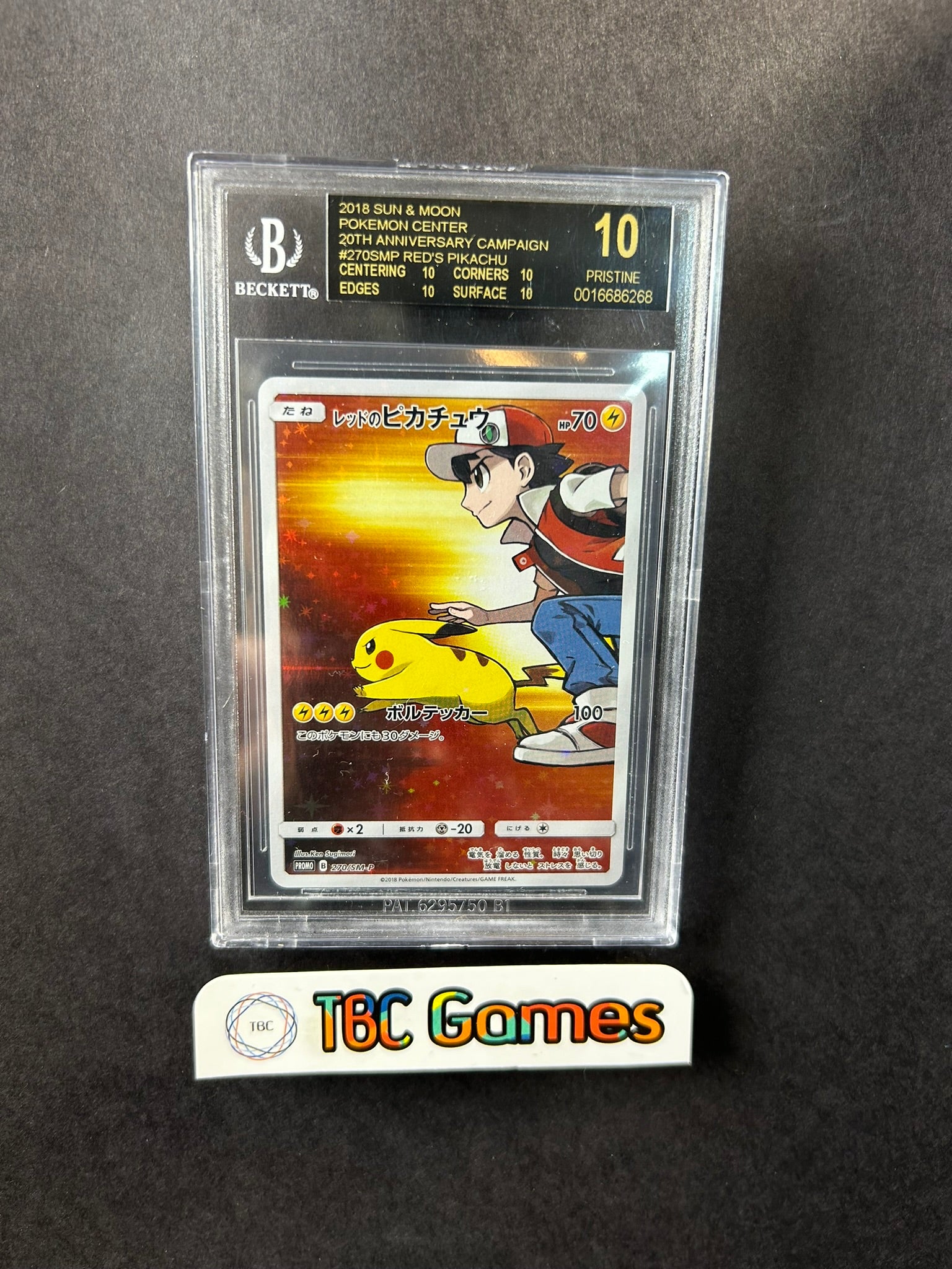 Red's Pikachu 20th 270/SM-P Japanese Black Label BGS 10 TBC Games Red's Pikachu 20th 270/SM-P Japanese Black Label BGS 10 TBC Games
