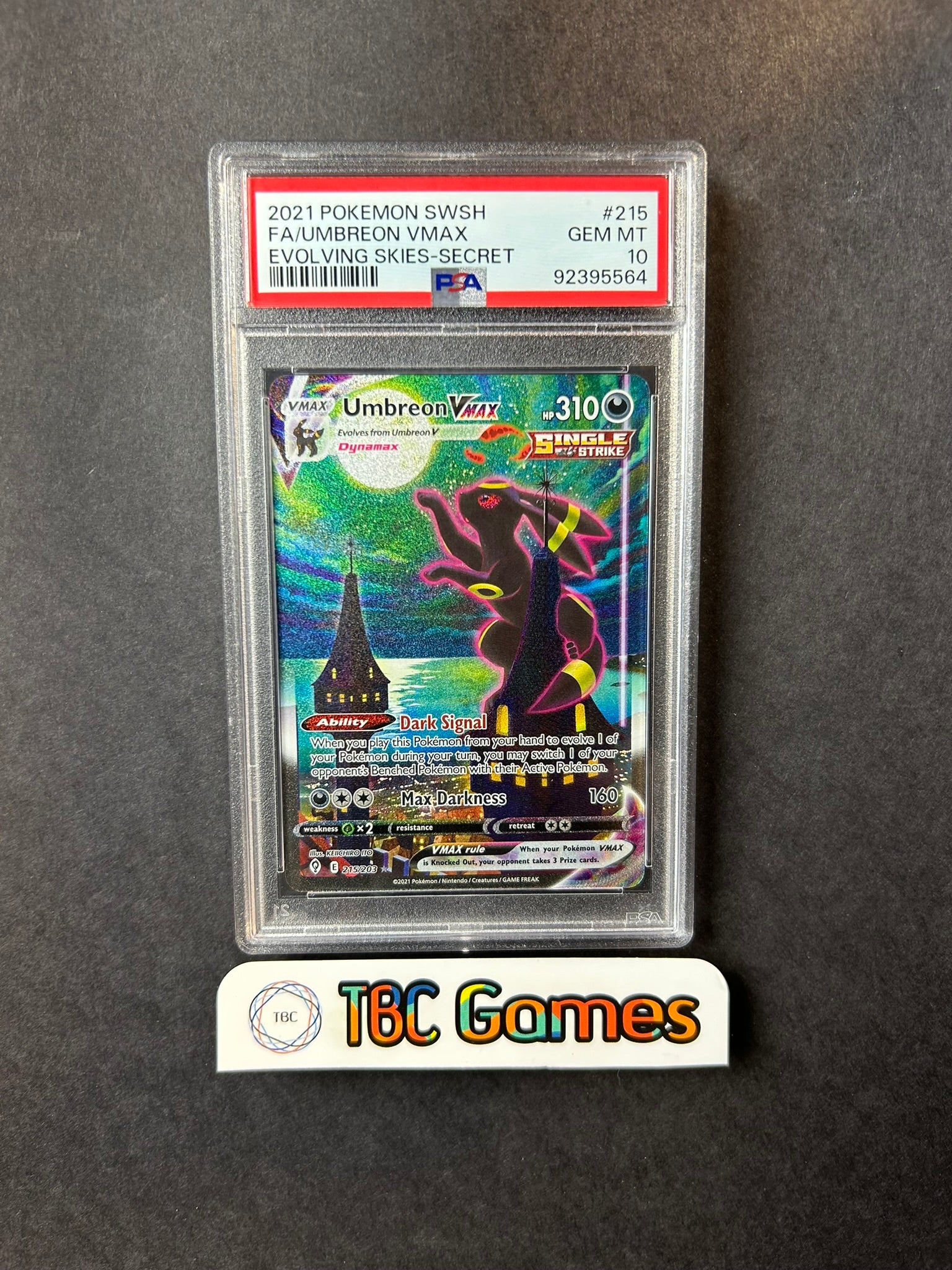 Umbreon VMAX Evolving Skies Alt Art 215/203 PSA 10 Umbreon VMAX Evolving Skies Alt Art 215/203 PSA 10