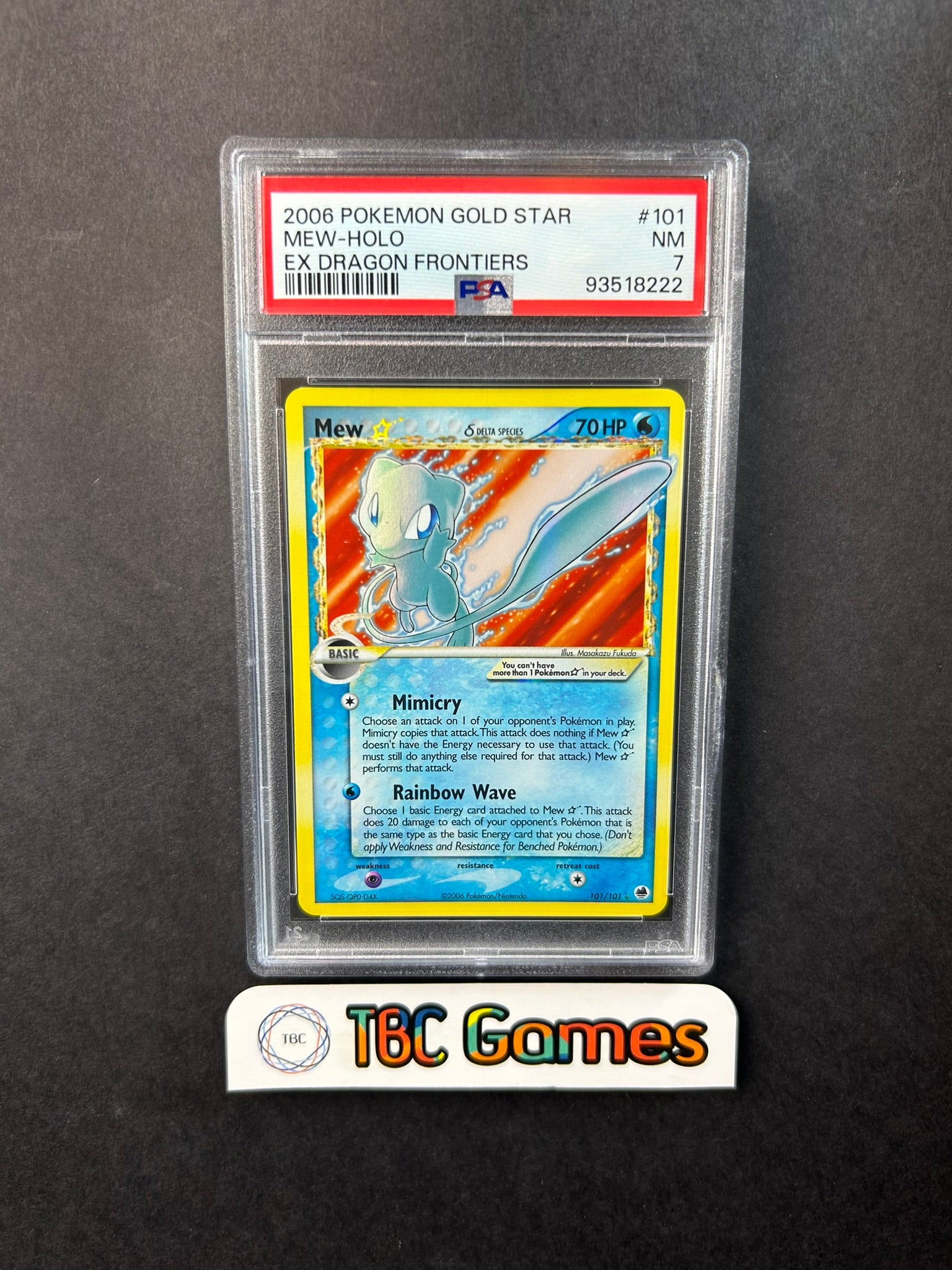 Mew Gold Star EX Dragon Frontiers Holo 101/101 PSA 7 TBC Games Mew Gold Star EX Dragon Frontiers Holo 101/101 PSA 7 TBC Games