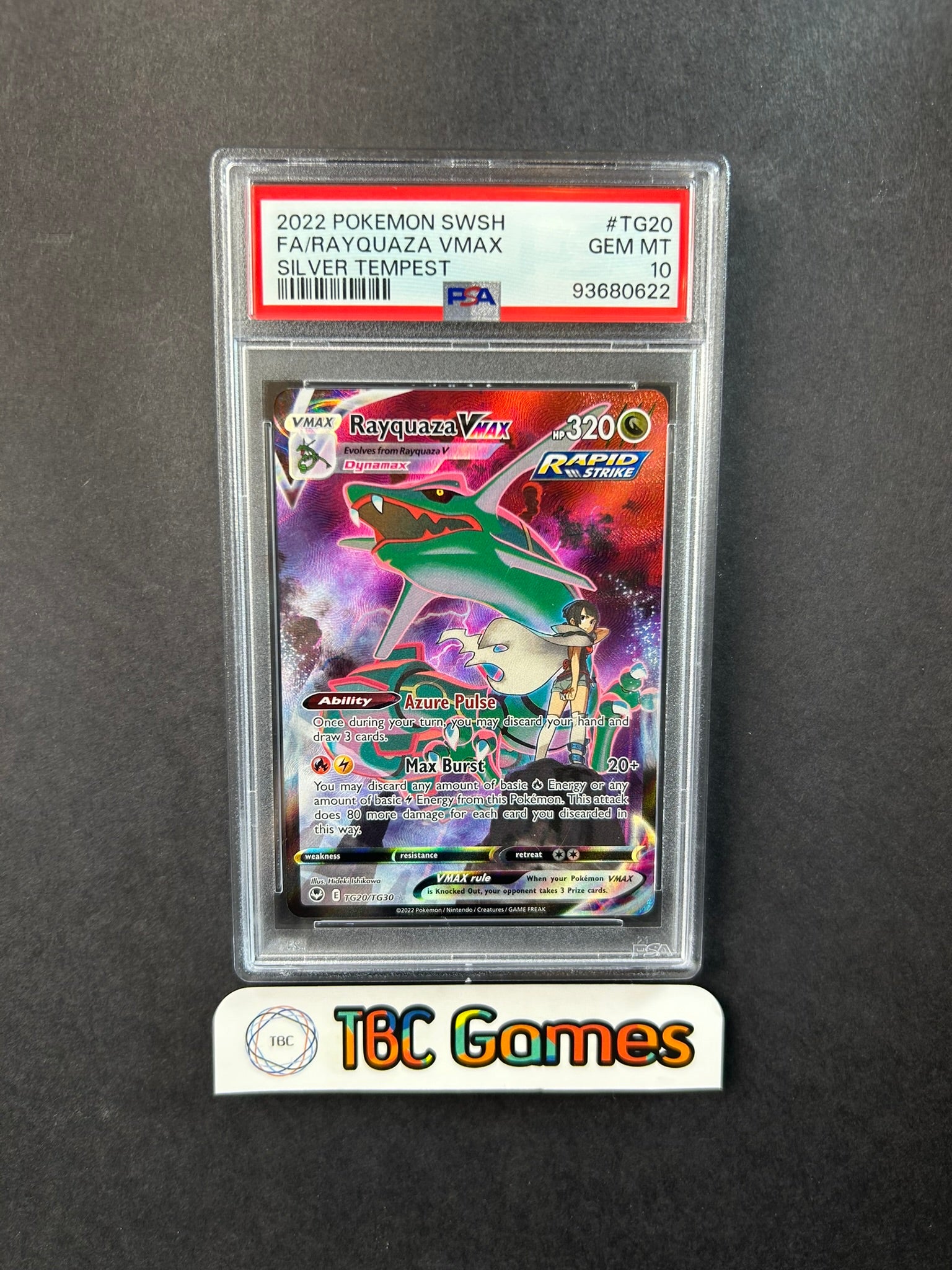 Rayquaza VMAX Silver Tempest TG20/TG30 PSA 10 TBC Games Rayquaza VMAX Silver Tempest TG20/TG30 PSA 10 TBC Games