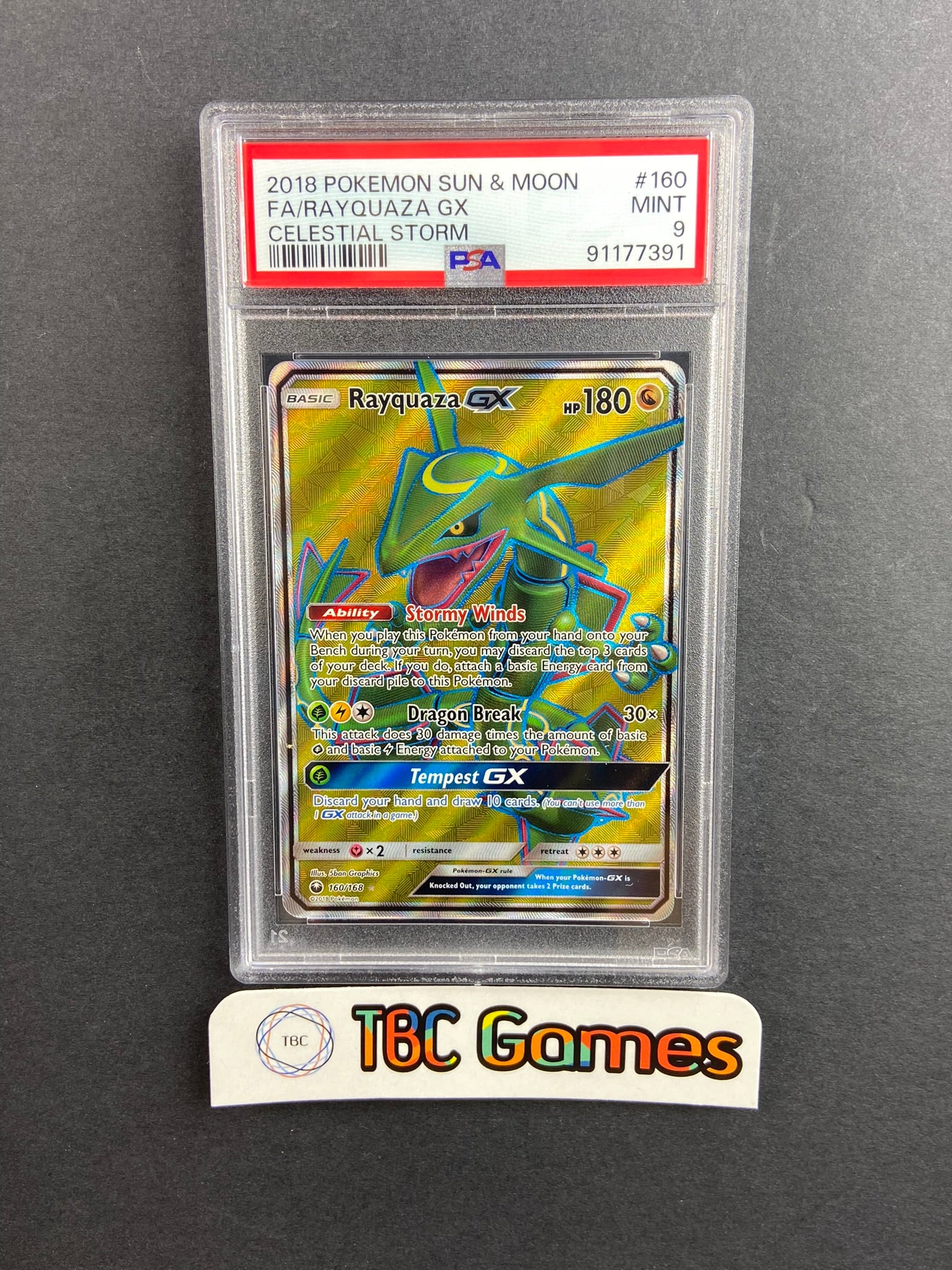 Rayquaza GX Celestial Storm 160/168 PSA 9 TBC Games Rayquaza GX Celestial Storm 160/168 PSA 9 TBC Games
