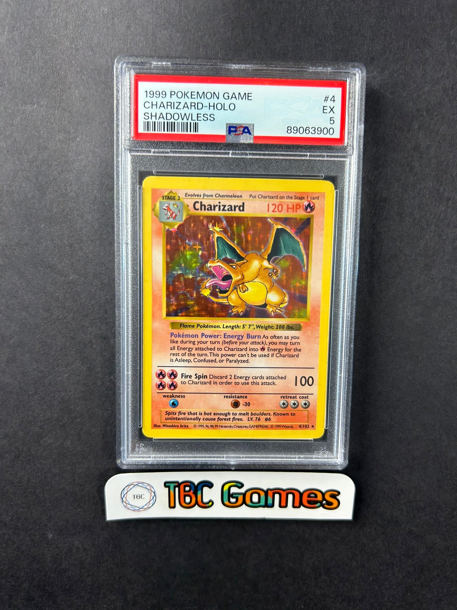 Charizard Base Set Shadowless Holo 4/102 PSA 5 TBC Games Charizard Base Set Shadowless Holo 4/102 PSA 5 TBC Games