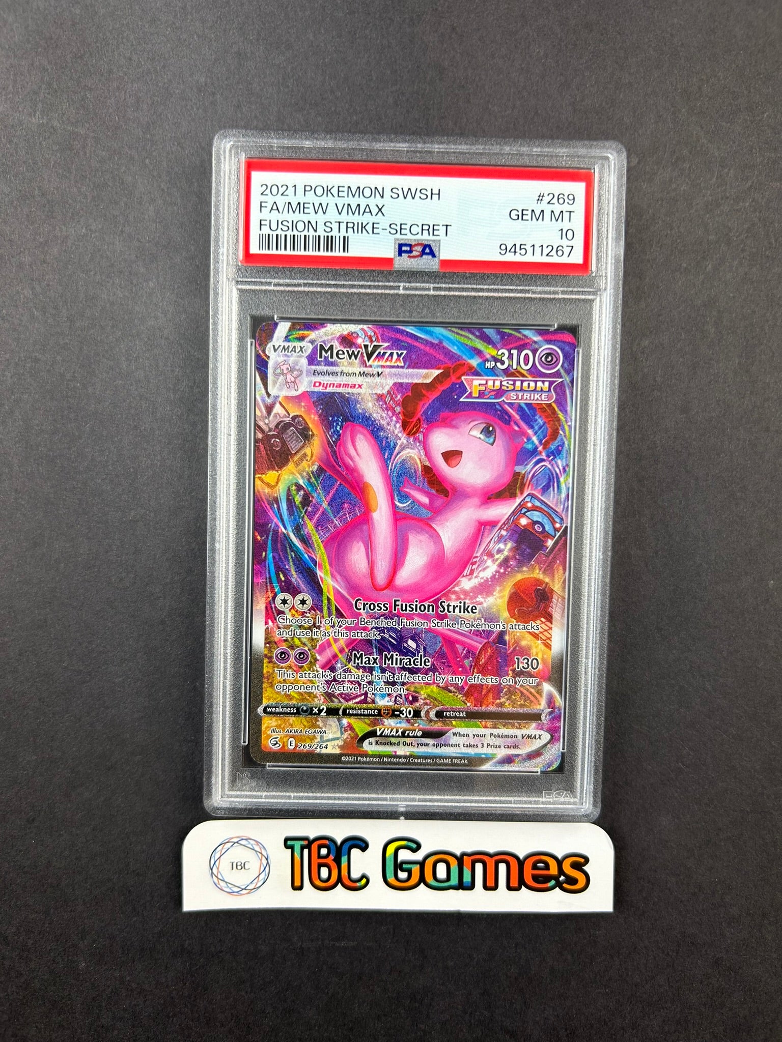 Mew VMAX Fusion Strike Alt Art 269/264 PSA 10 TBC Games Mew VMAX Fusion Strike Alt Art 269/264 PSA 10 TBC Games