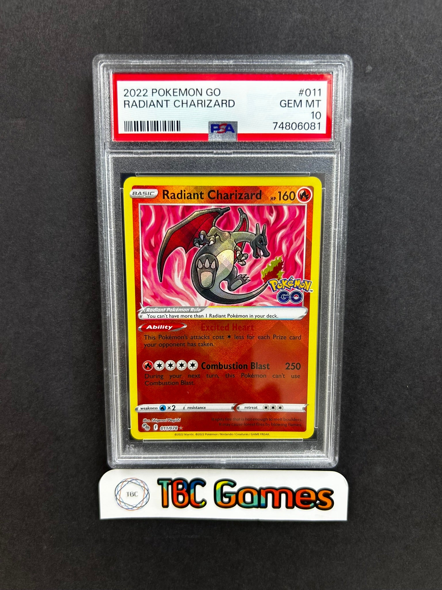 Radiant Charizard Pokemon GO 011/078 PSA 10 TBC Games Radiant Charizard Pokemon GO 011/078 PSA 10 TBC Games