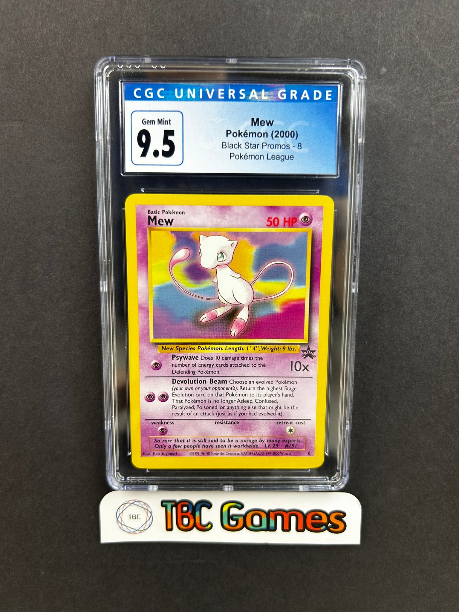 1999 mew pokemon card Mew Black Star Promo 8 Pokemon League CGC 9.5 – TBC Games
