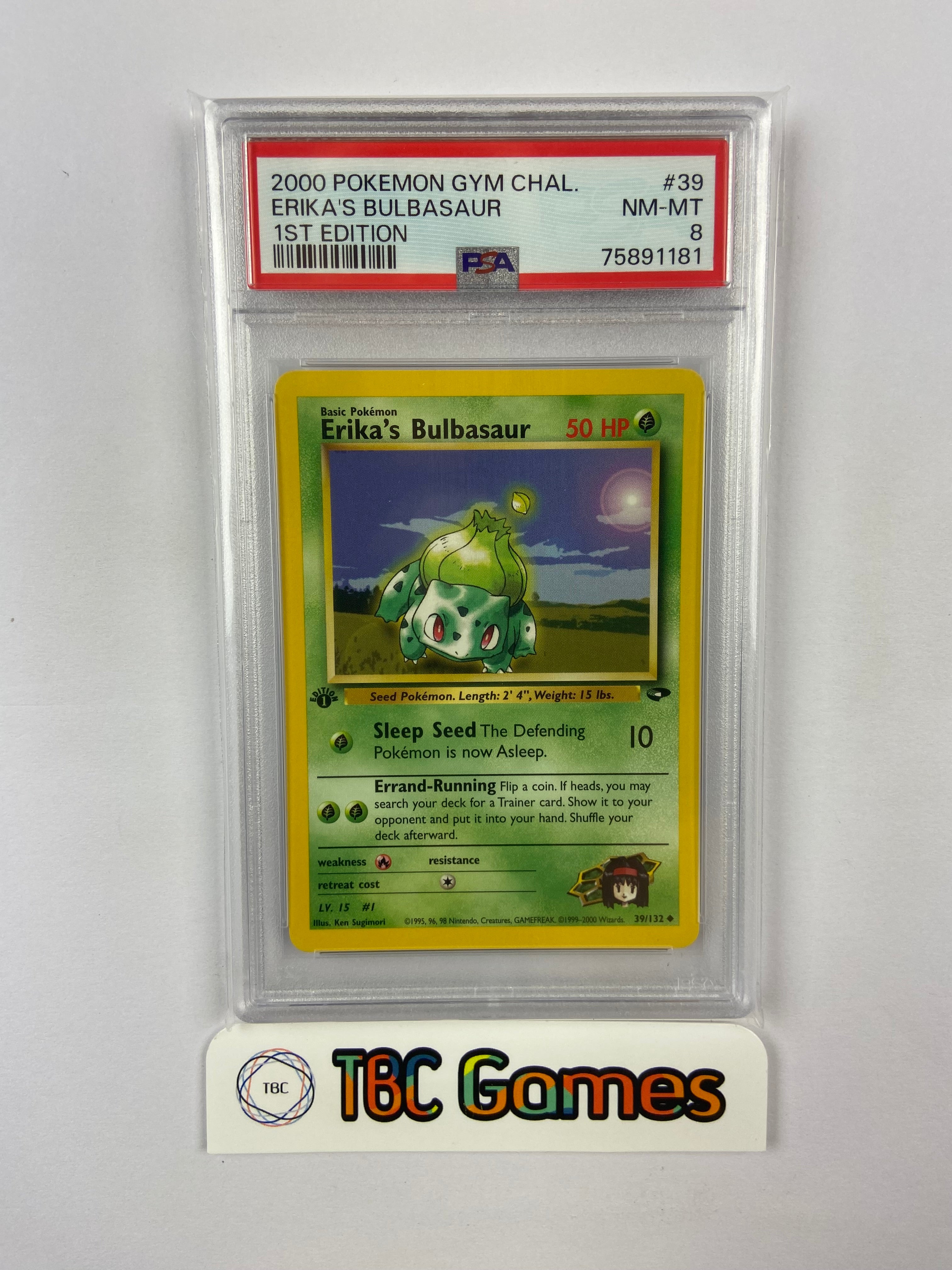 PSA 8 - Pokemon Card - Gym Challenge 39/132 - ERIKA'S BULBASAUR