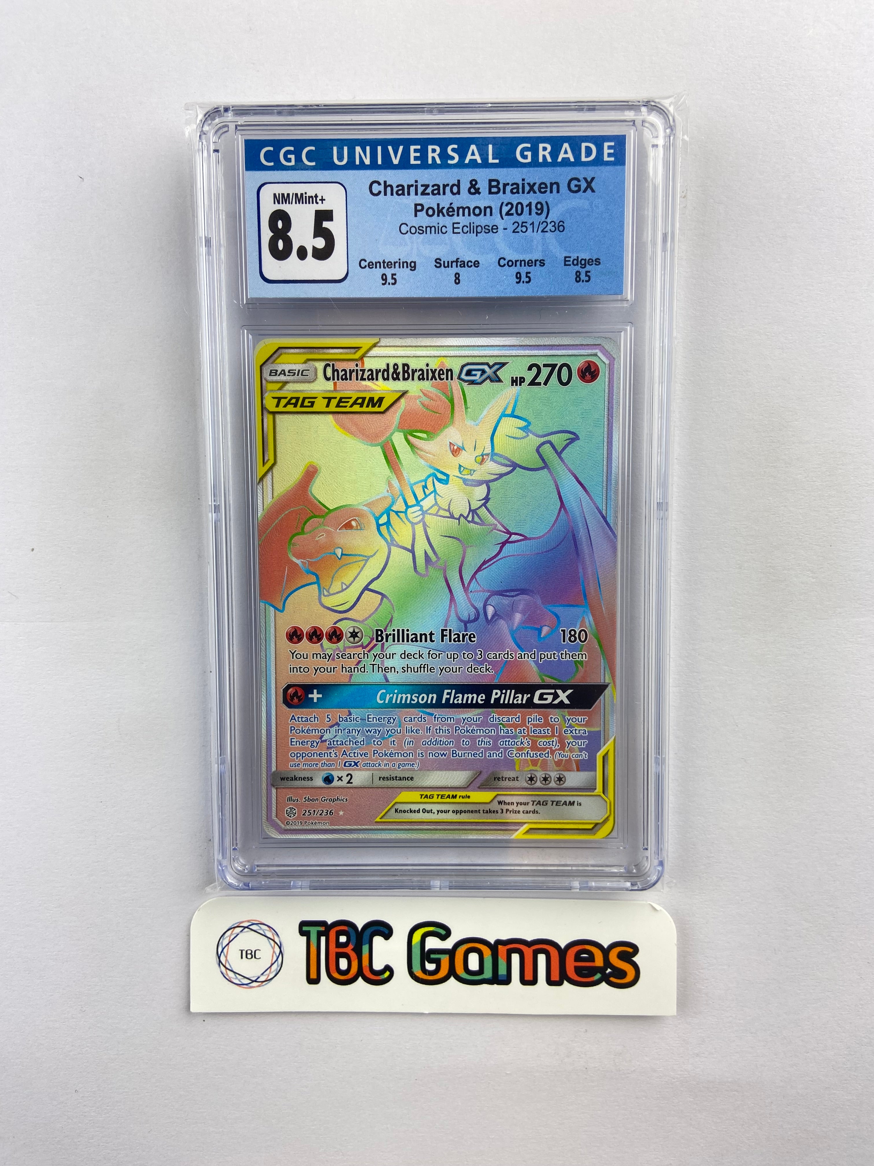 Charizard & Braixen GX Cosmic Eclipse 251/236 CGC 8.5 – TBC Games