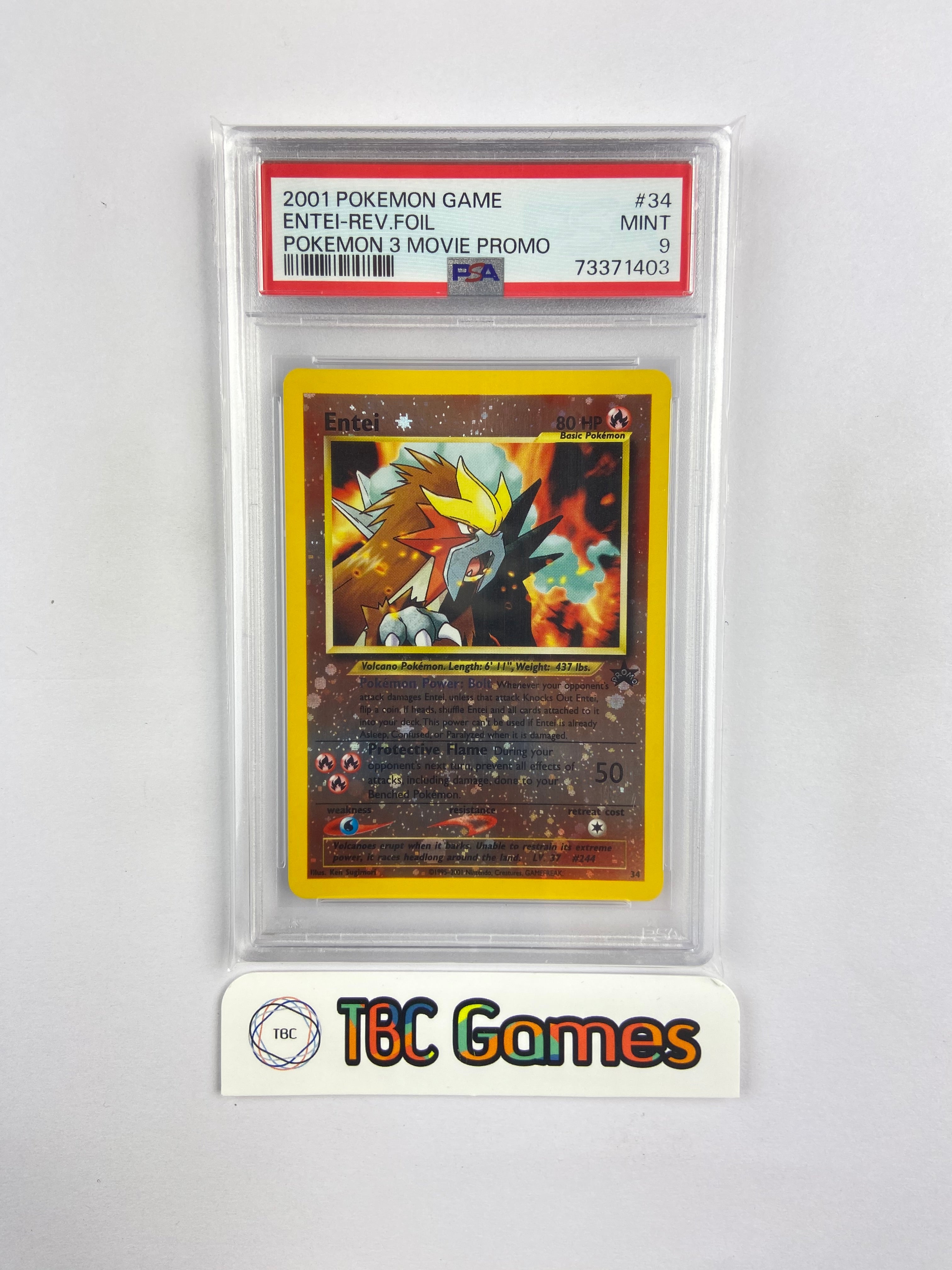 Entei Reverse Holo Pokemon Movie Promo #34 PSA 9 TBC Games Entei Reverse Holo Pokemon Movie Promo #34 PSA 9 TBC Games