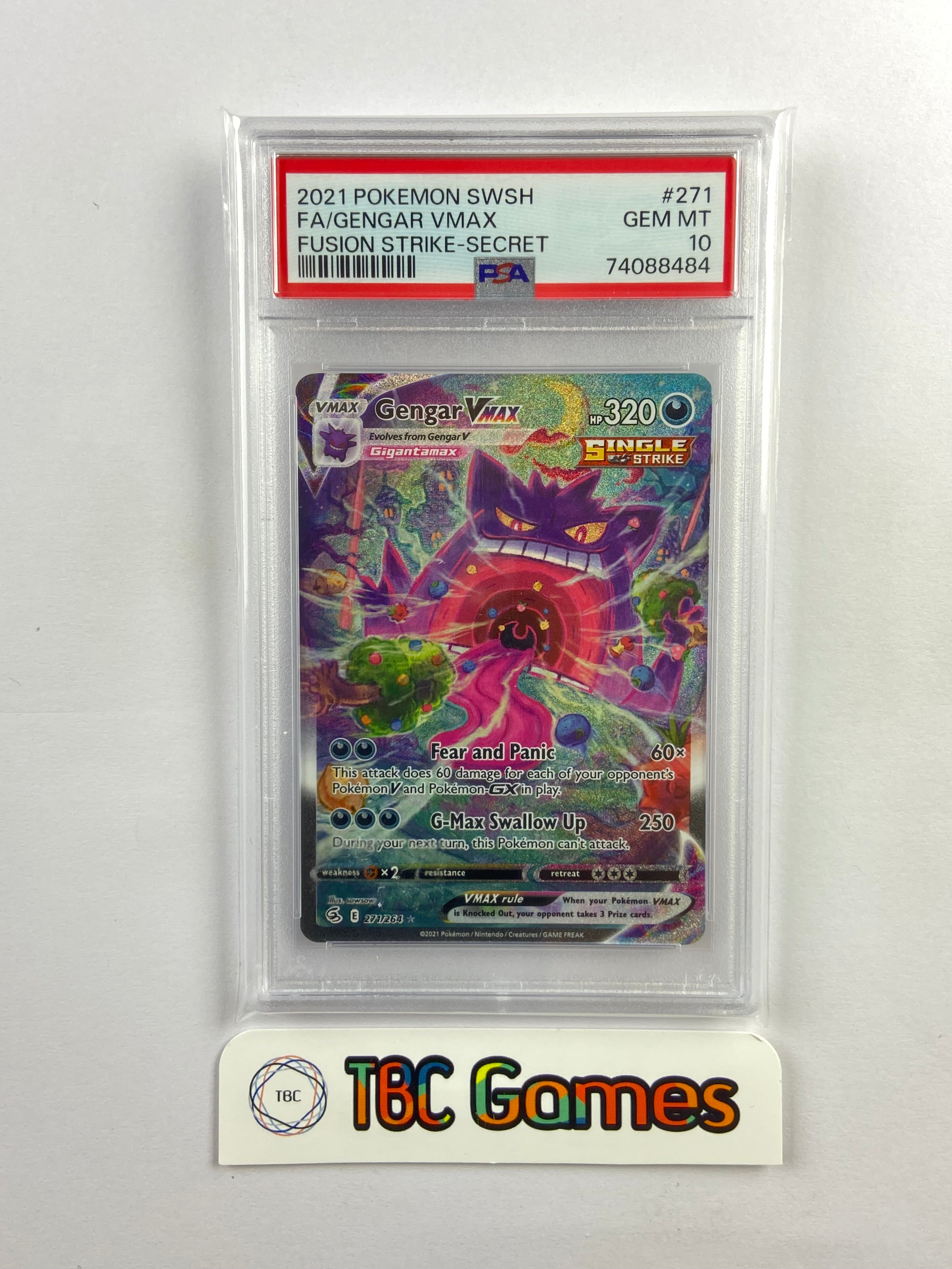 Gengar VMAX Fusion Strike Alt Art 271/264 PSA 10 TBC Games Gengar VMAX Fusion Strike Alt Art 271/264 PSA 10 TBC Games