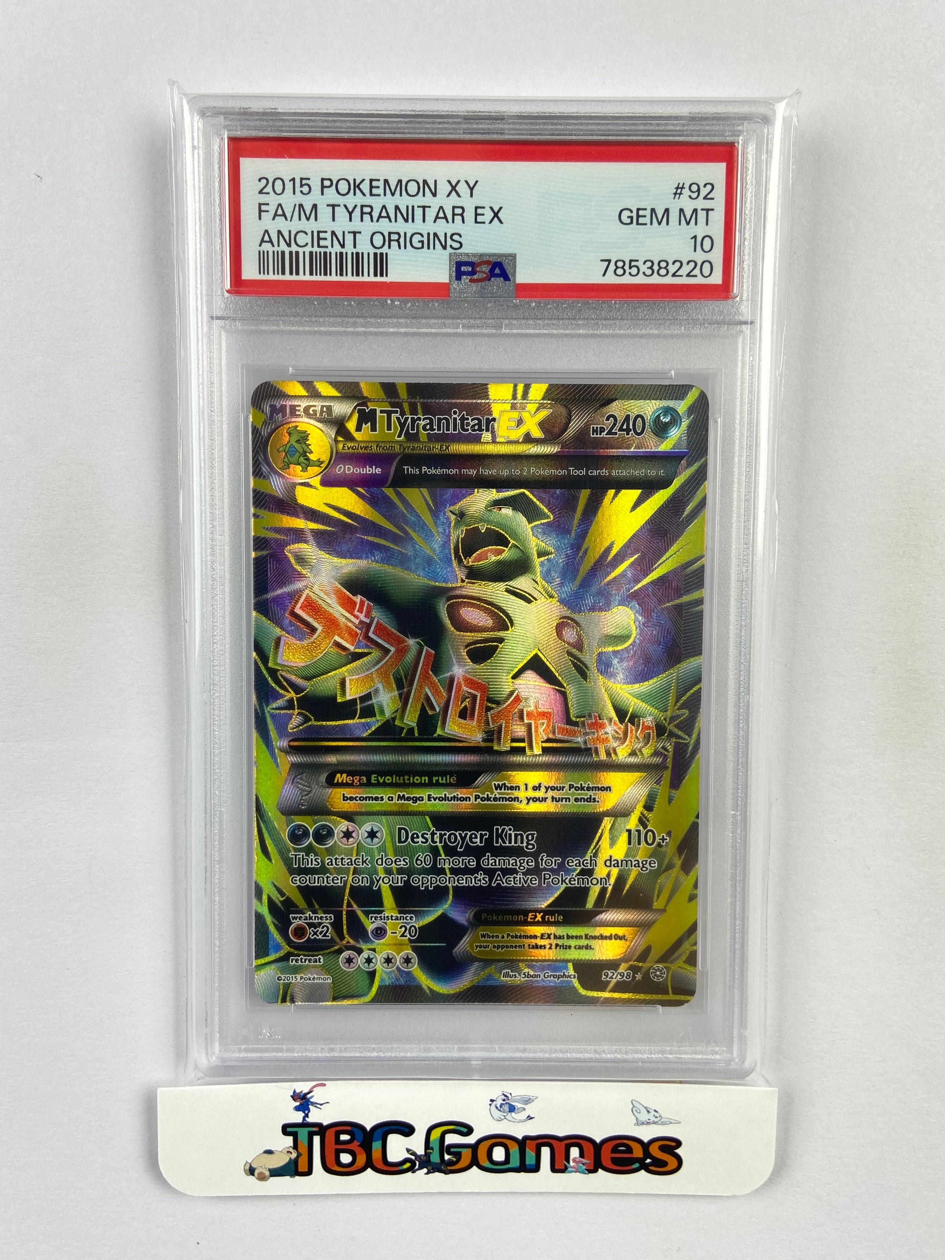 pokemon card mega tyranitar M Tyranitar EX Ancient Origins 92/98 PSA 10 – TBC Games