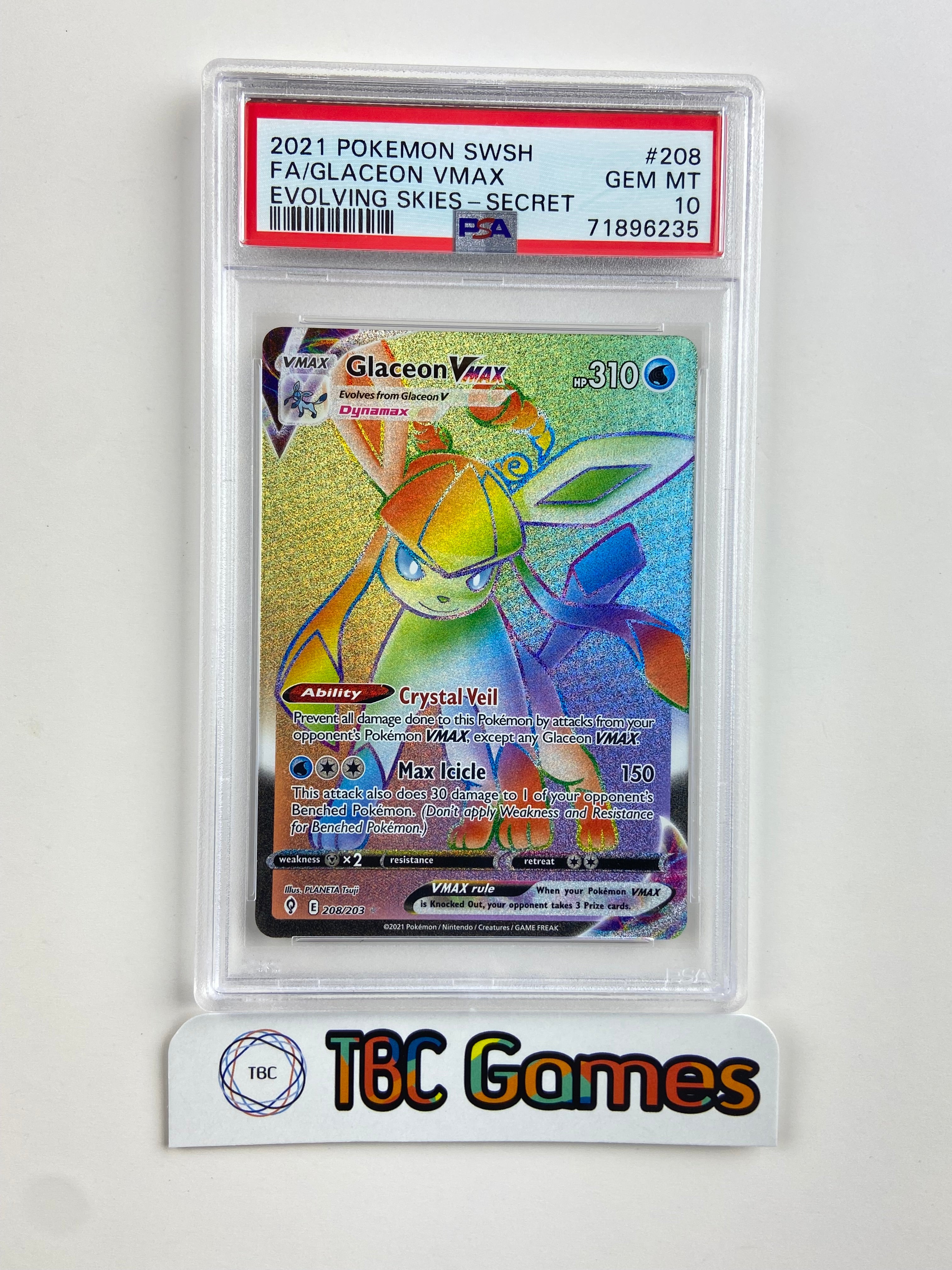 glaceon vmax pokemon card Glaceon VMAX Evolving Skies 208 PSA 10