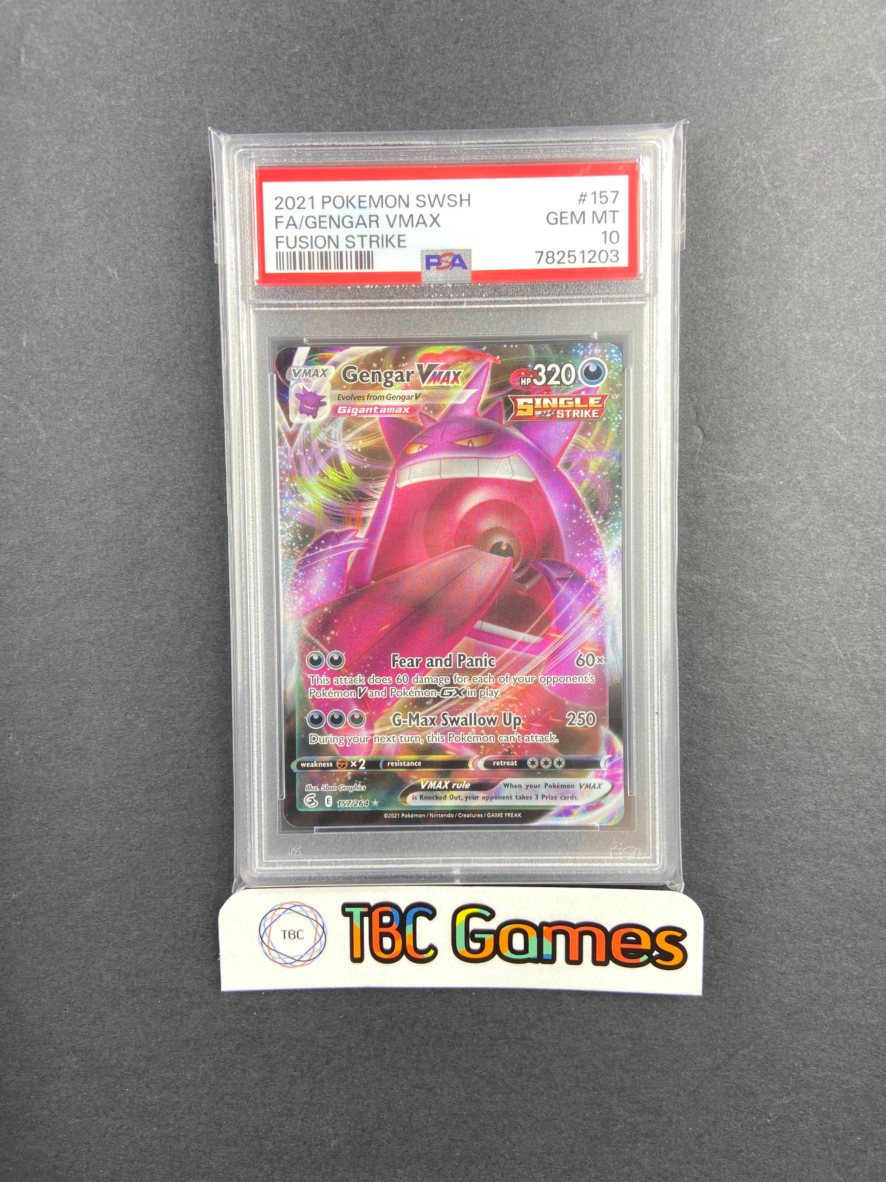 Pokemon Card CGC GEM MINT 10 GENGAR VMax 157/264 Fusion Strike 2021