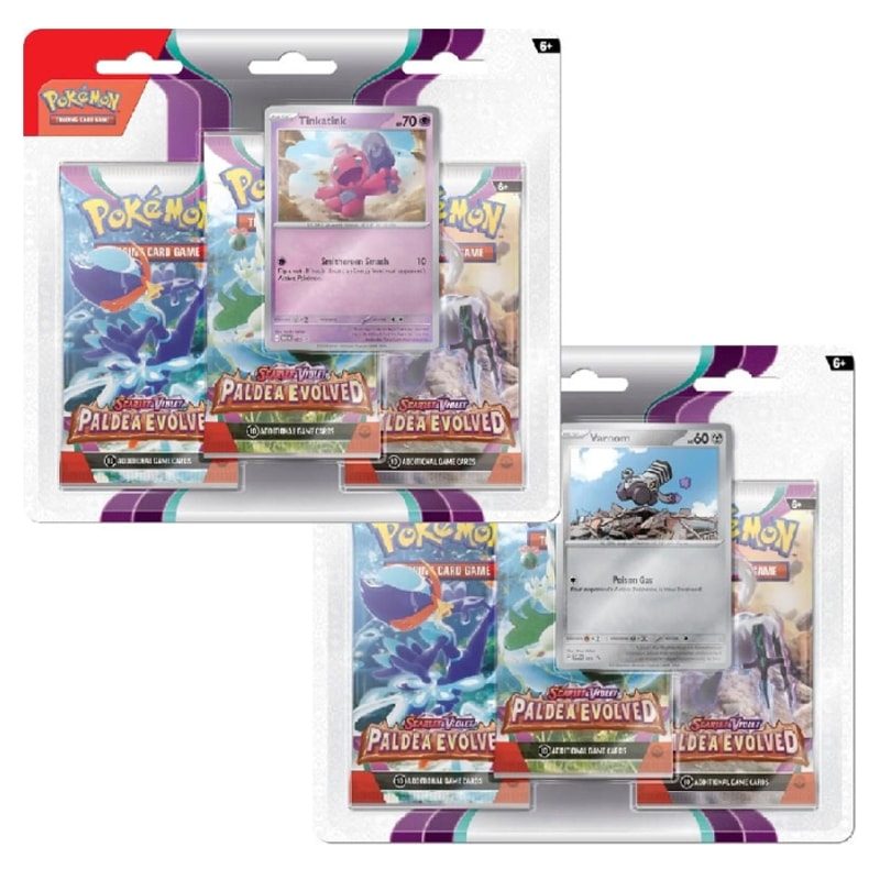 Pokemon TCG: Scarlet & Violet - Paldea Evolved 3 Pack Blister Bundle (Tinkatink & Varoom)