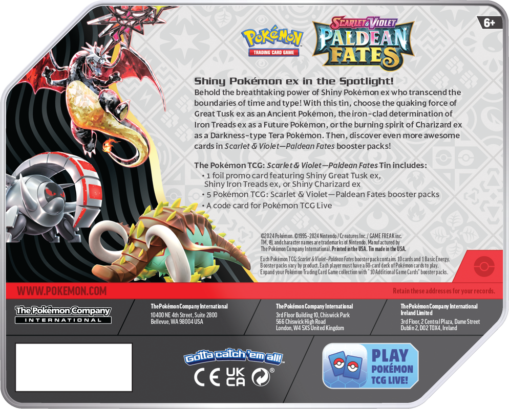 Pokemon TCG: Scarlet & Violet - Paldean Fates Tin (Iron Treads ex)