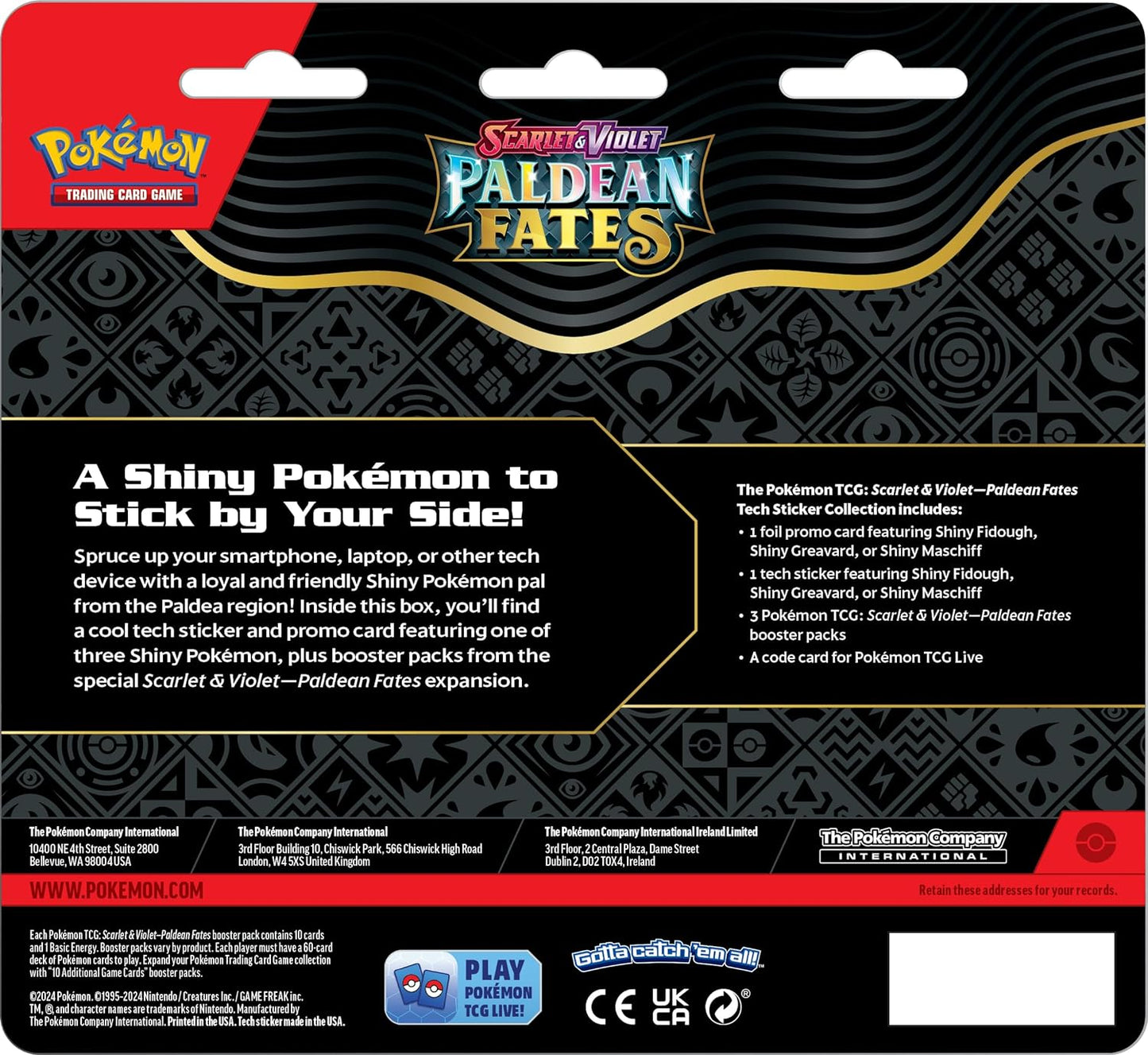 Pokemon TCG: Scarlet & Violet - Paldean Fates 3 Pack Tech Sticker Collection Blister (Fidough)