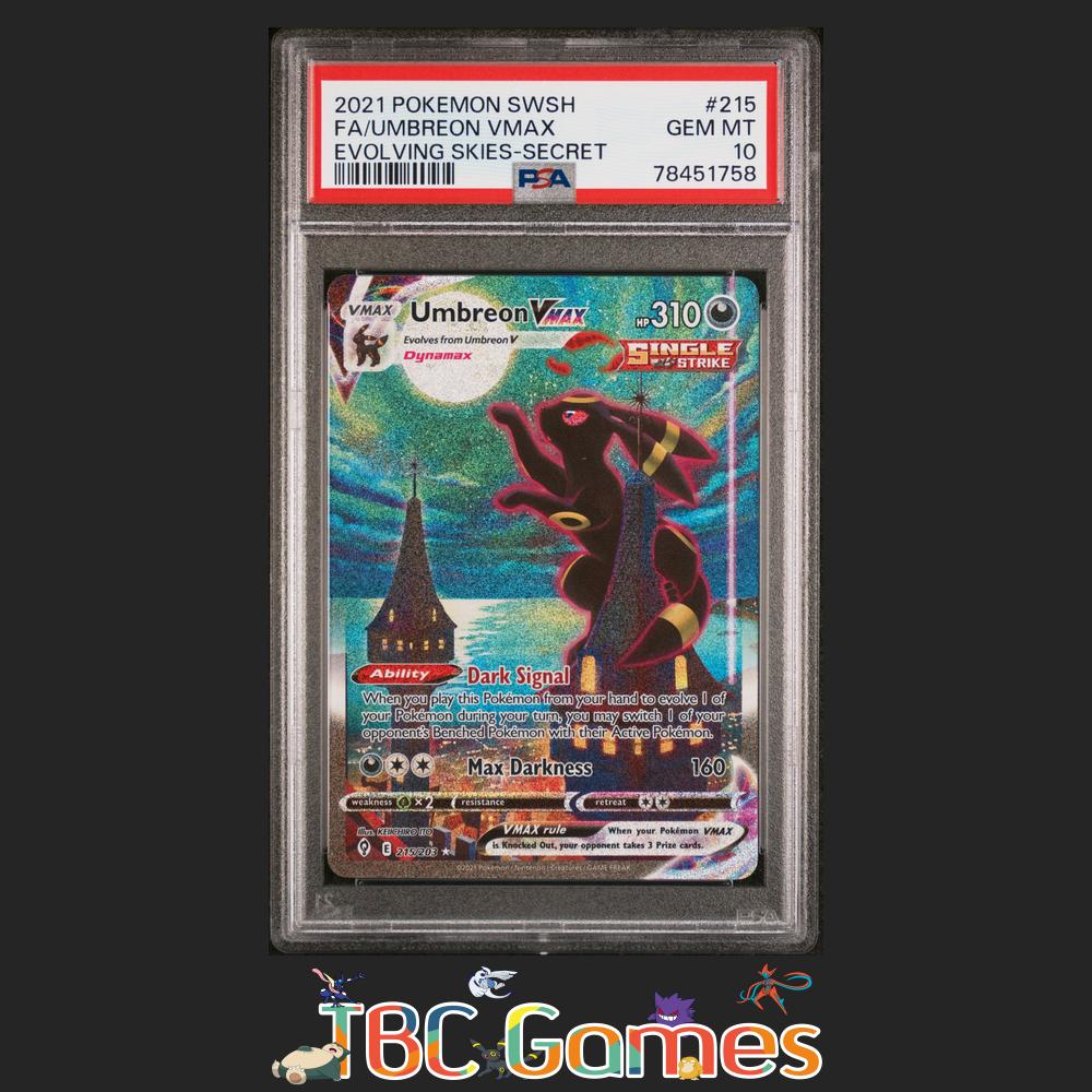 Umbreon VMAX Evolving Skies Alt Art #215 Evolving Skies PSA 10 TBC Games Umbreon VMAX Evolving Skies Alt Art #215 Evolving Skies PSA 10 TBC Games