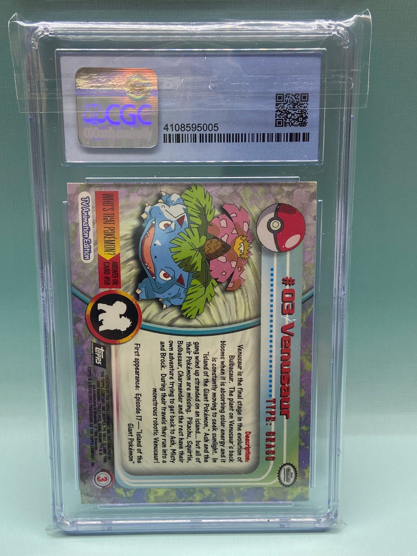 Venusaur Foil Third Print Series 1 Topps #3 CGC 10