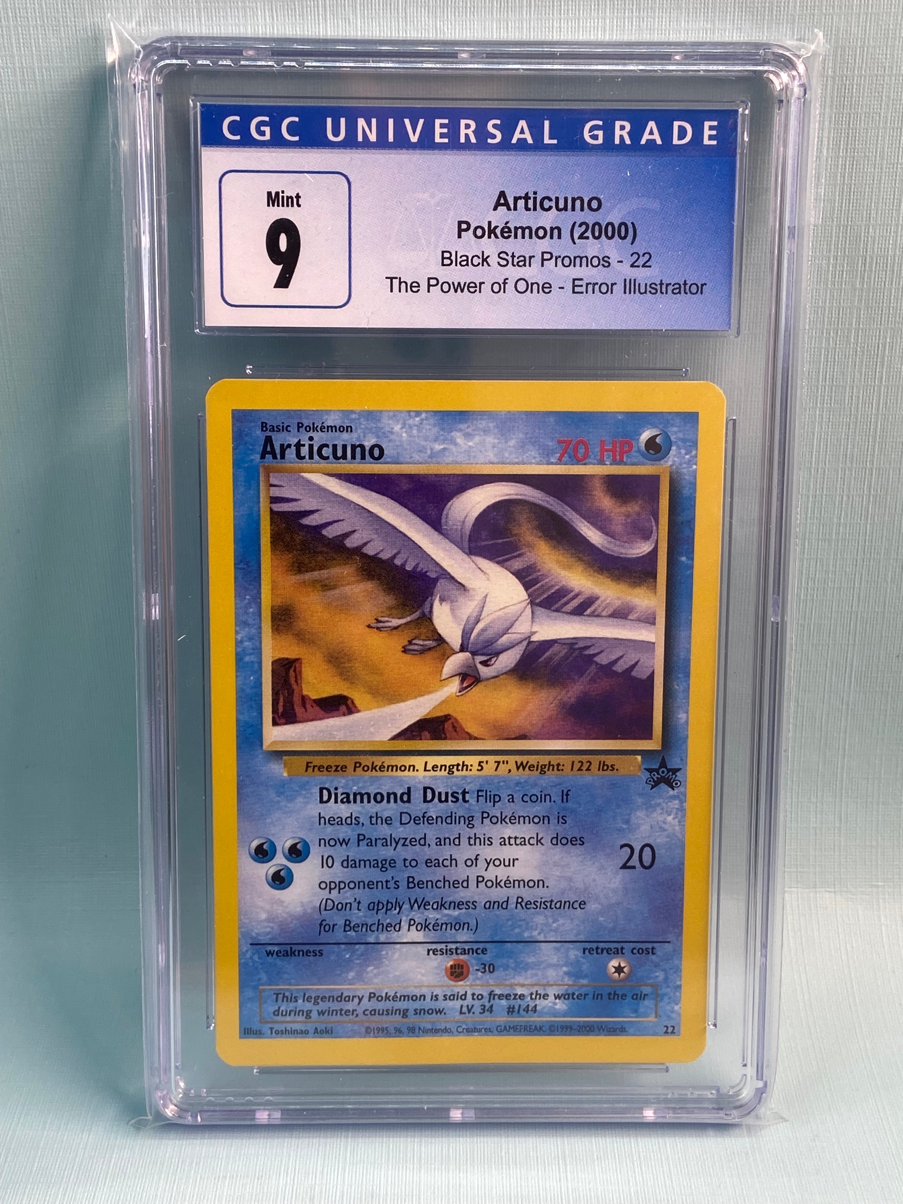 Articuno Black Star Promo Power of One Error Illustrator #22 CGC 9