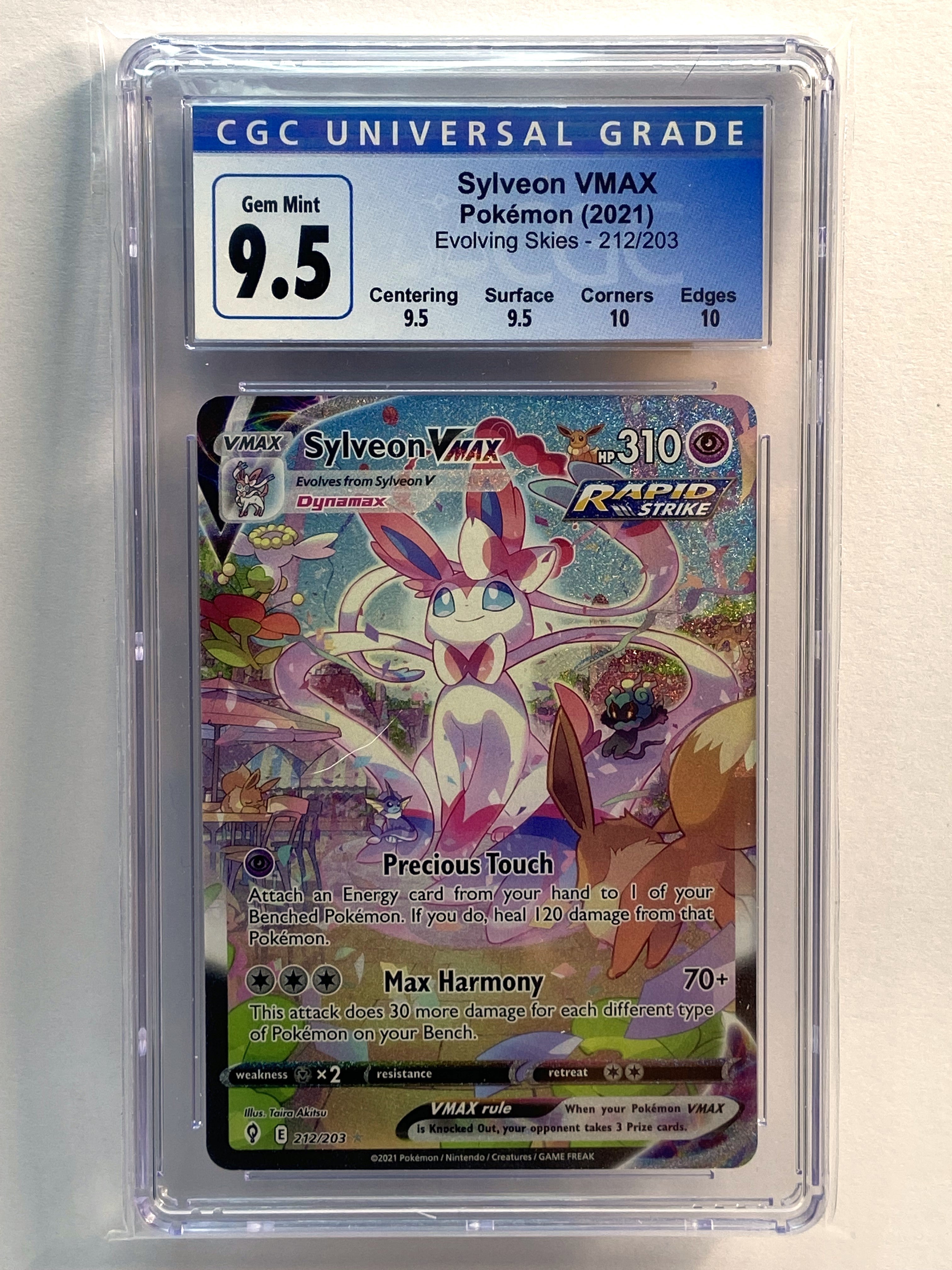 sylveon graded card Sylveon VMAX Evolving Skies Alt Art 212/203 Subgrades CGC 9.5 – TBC Games