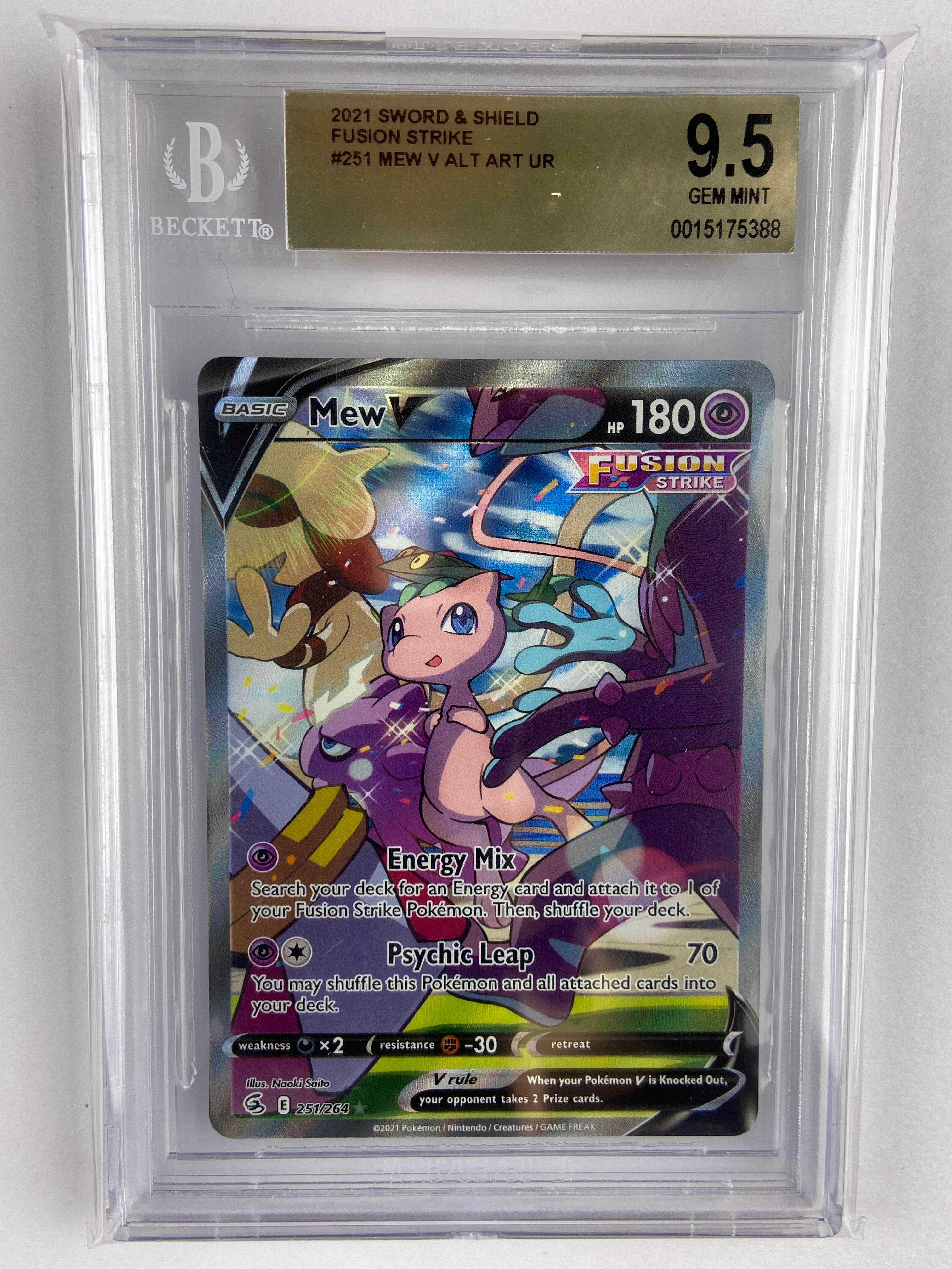 sword and shield fusion strike rare cards Mew V Alt Art Fusion Strike 251/264 BGS 9.5 – TBC Games