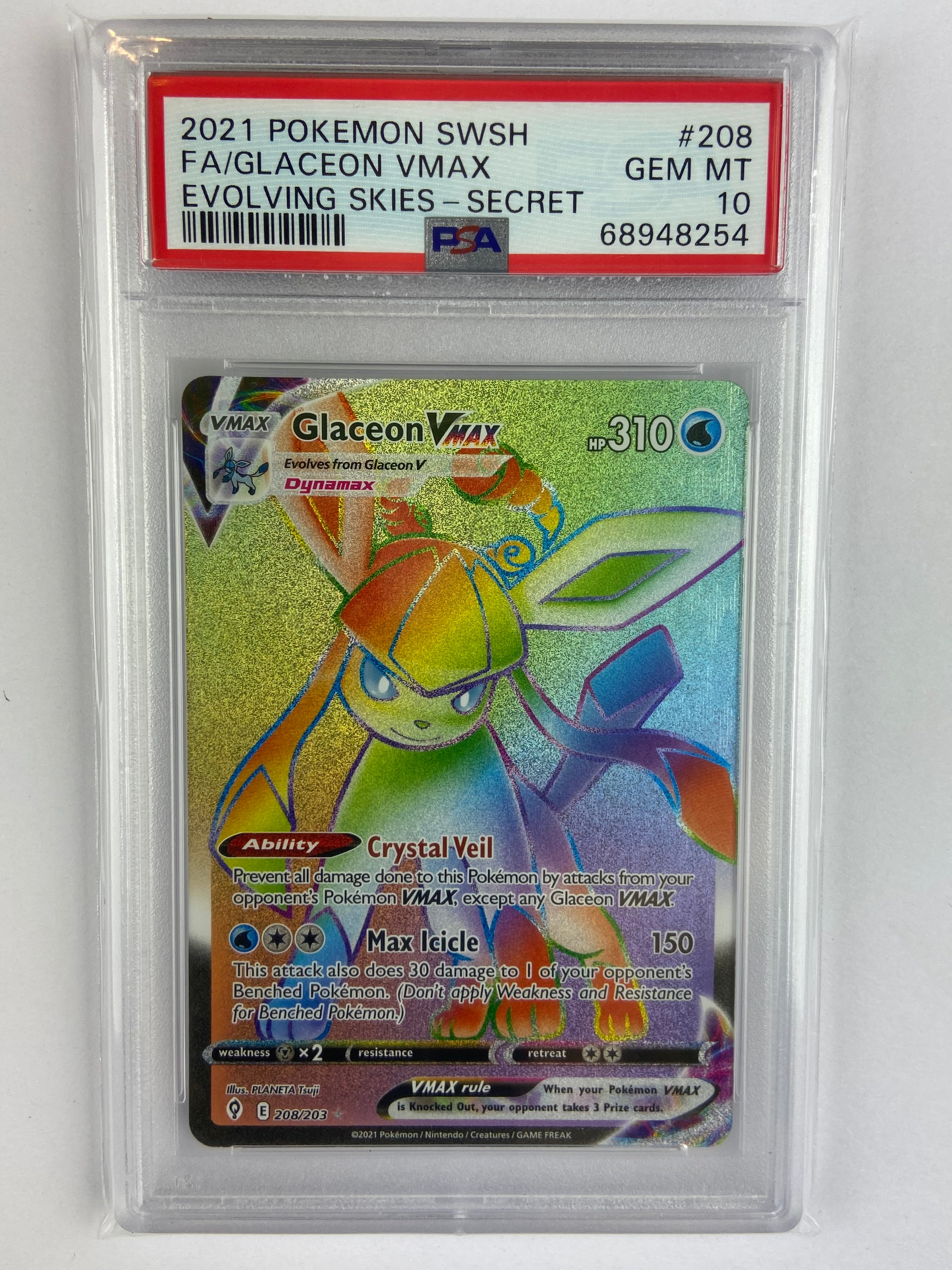 Glaceon VMAX Evolving Skies Rainbow 208/203 PSA 10 TBC Games Glaceon VMAX Evolving Skies Rainbow 208/203 PSA 10 TBC Games