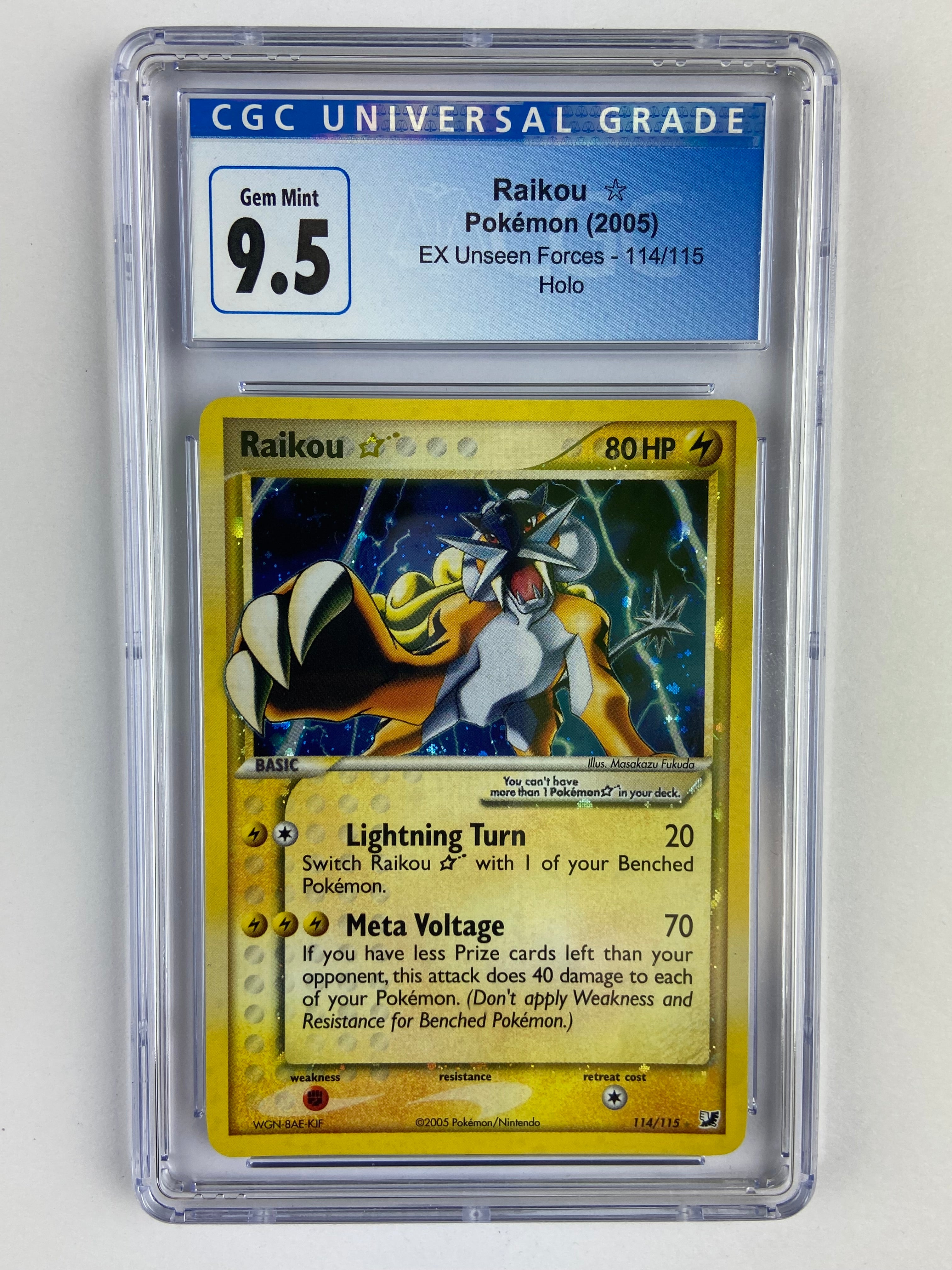 2005 POKEMON EX UNSEEN FORCES 114 RAIKOU-HOLO sold GOLD STAR PSA 4