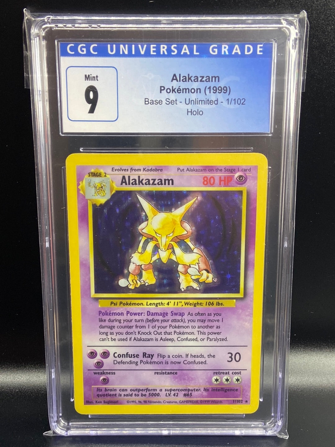 Alakazam Base Set Holo Unlimited 1/102 CGC 9 TBC Games Alakazam Base Set Holo Unlimited 1/102 CGC 9 TBC Games