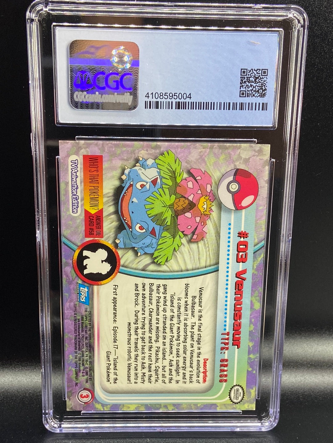 Venusaur Topps Series 1 First Print Silver Foil Holo #3 CGC 9