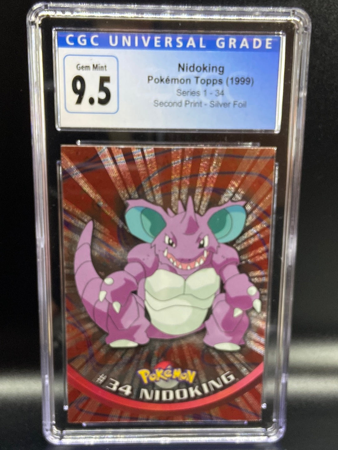 Nidoking Topps Series 1 Second Print Silver Foil Holo #34 CGC 9.5 TBC Games Nidoking Topps Series 1 Second Print Silver Foil Holo #34 CGC 9.5 TBC Games