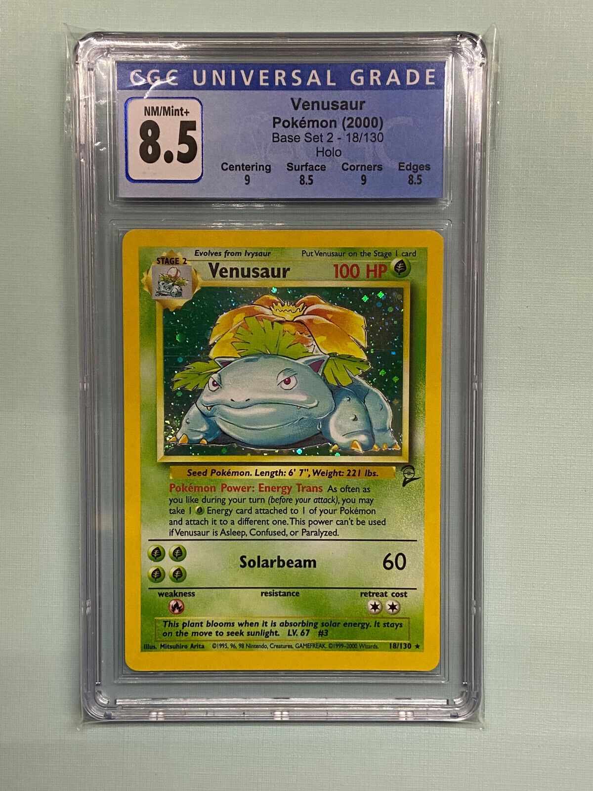 Venusaur Base Set 2 Holo 18/130 Subgrades CGC 8.5 TBC Games Venusaur Base Set 2 Holo 18/130 Subgrades CGC 8.5 TBC Games