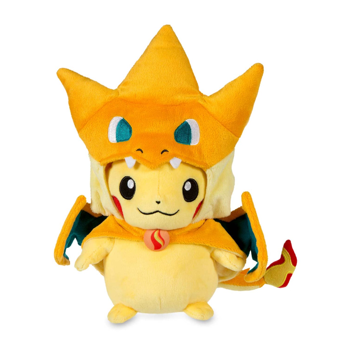 Pikachu Wearing Mega Charizard Y Poncho Cape 9 in Pokemon Center Plush Stuffed Toy