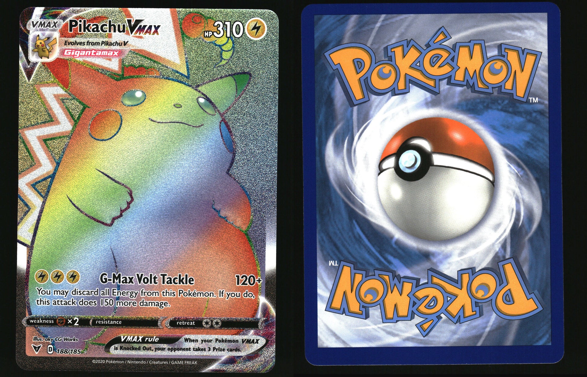 pikachu pokemon card rainbow PSA 9 MINT VMAX this attack does 150 more damage Pikachu VMAX Pokemon Like new