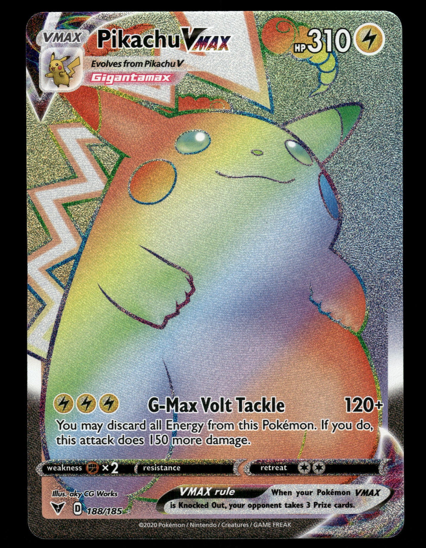 pokemon cards rainbow rare pikachu Pokemon SWSH04: Vivid Voltage Pikachu VMAX (Secret) Holofoil / Heavily Played