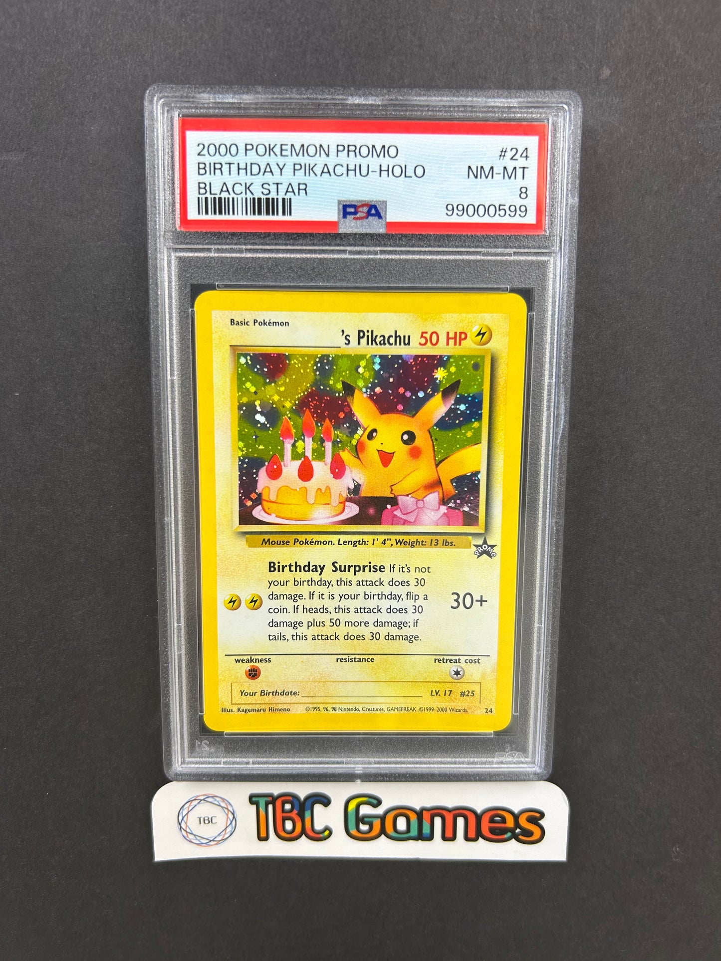 Birthday Pikachu Black Star WotC Promo Holo 24 PSA 8