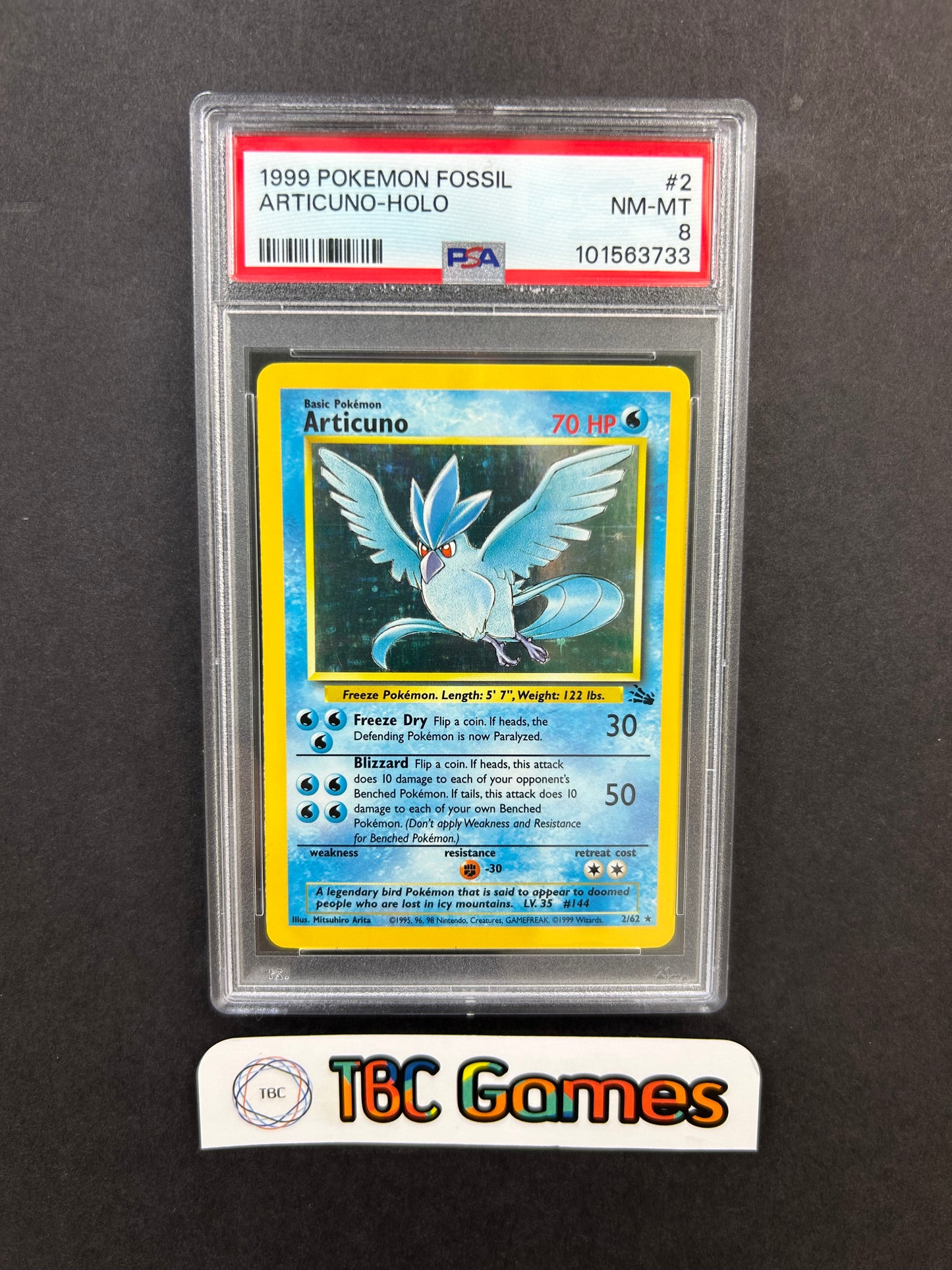 Articuno Fossil Unlimited Holo 2/62 PSA 8