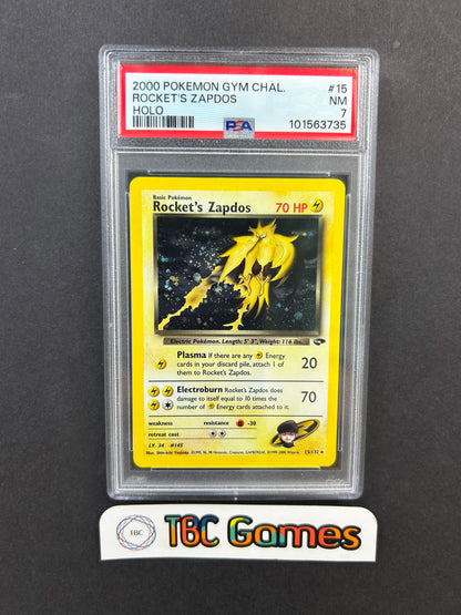 Rocket's Zapdos Gym Challenge Unlimited Holo 15/132 PSA 7