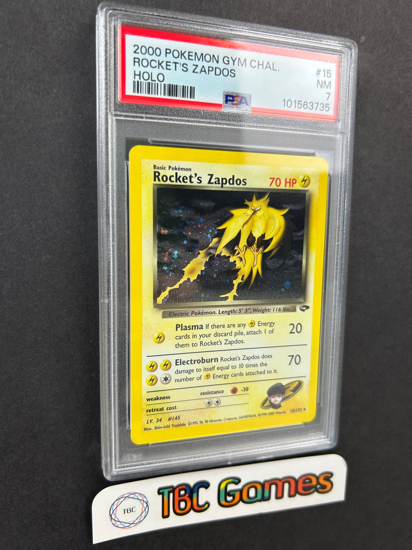 Rocket's Zapdos Gym Challenge Unlimited Holo 15/132 PSA 7