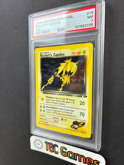 Rocket's Zapdos Gym Challenge Unlimited Holo 15/132 PSA 7