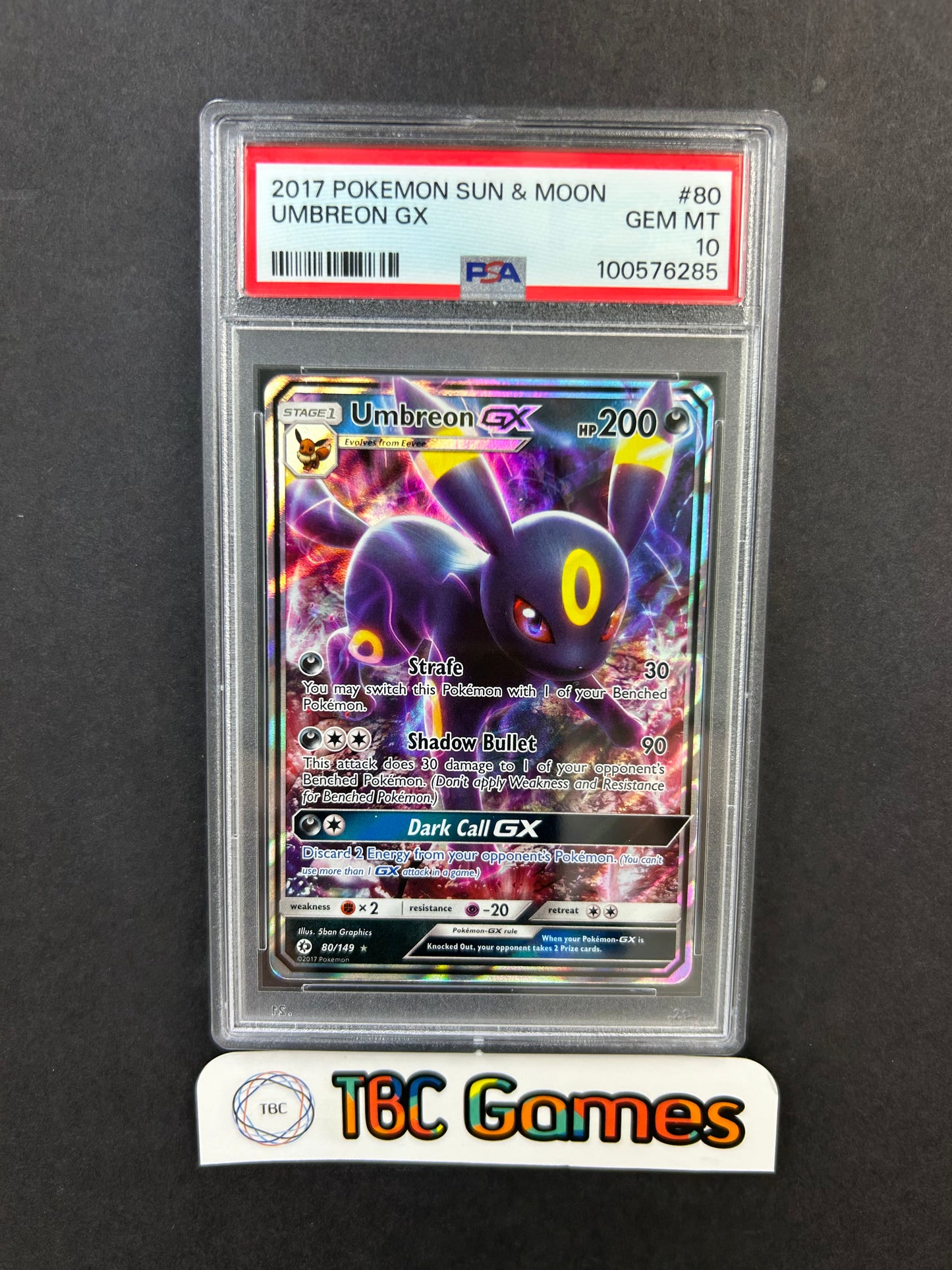 Umbreon GX Sun & Moon Base 80/149 PSA 10