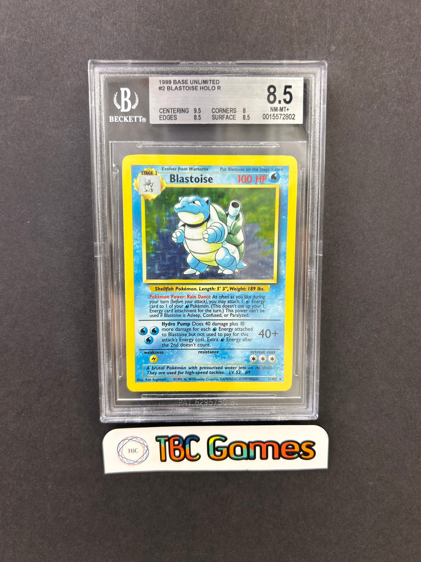 Blastoise Base Set Unlimited Holo 2/102 BGS 8.5
