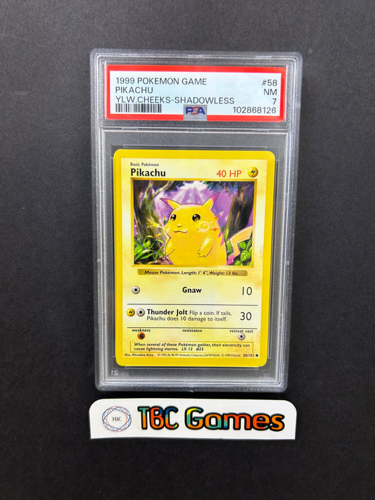 Pikachu Base Set Yellow Cheeks Shadowless 58/102 PSA 7