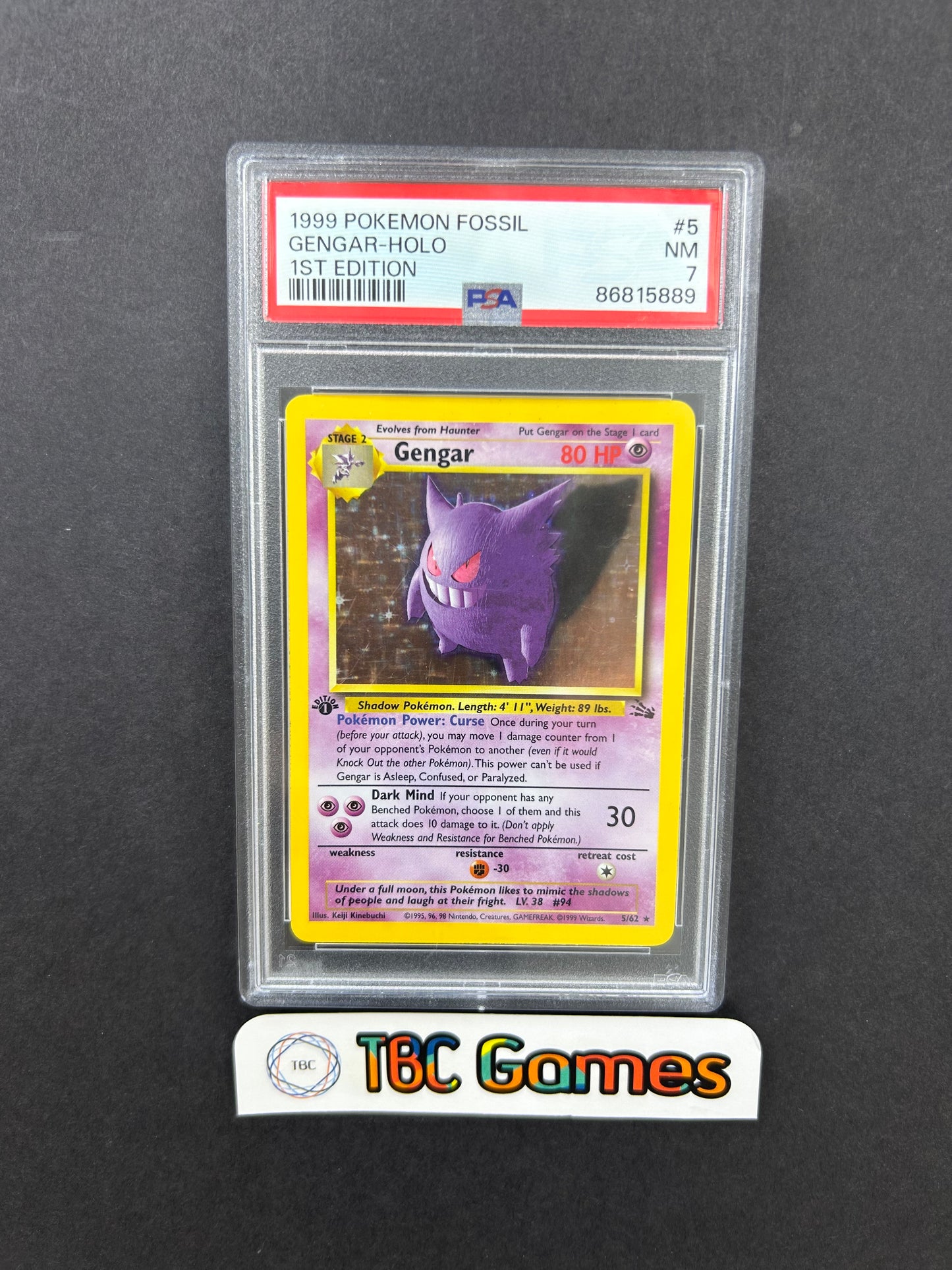 Gengar Fossil 1st Edition Holo 5/62 PSA 7