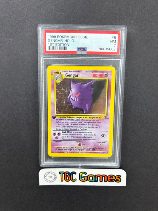 Gengar Fossil 1st Edition Holo 5/62 PSA 7