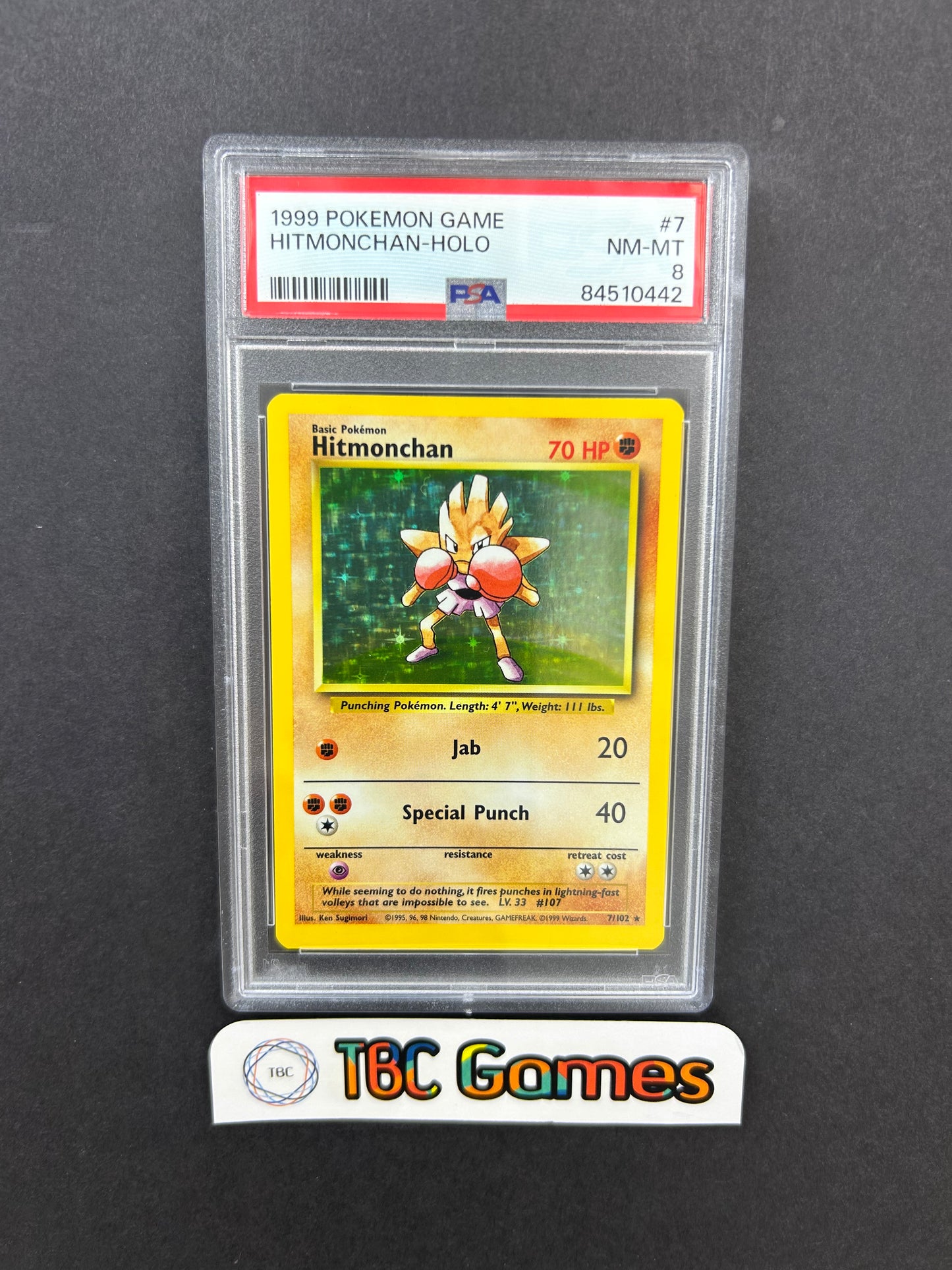 Hitmonchan Base Set Holo 7/102 PSA 8