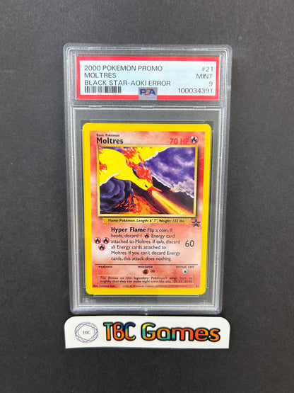 Moltres Black Star Promo 21 Aoki Error PSA 9