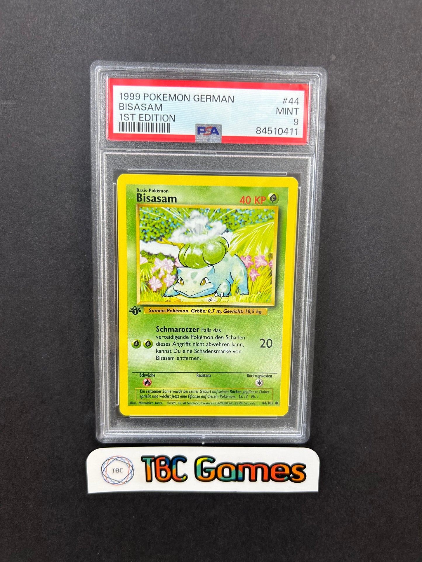 Bulbasaur Bisasam Base Set 1st Edition 44/102 GERMAN PSA 9